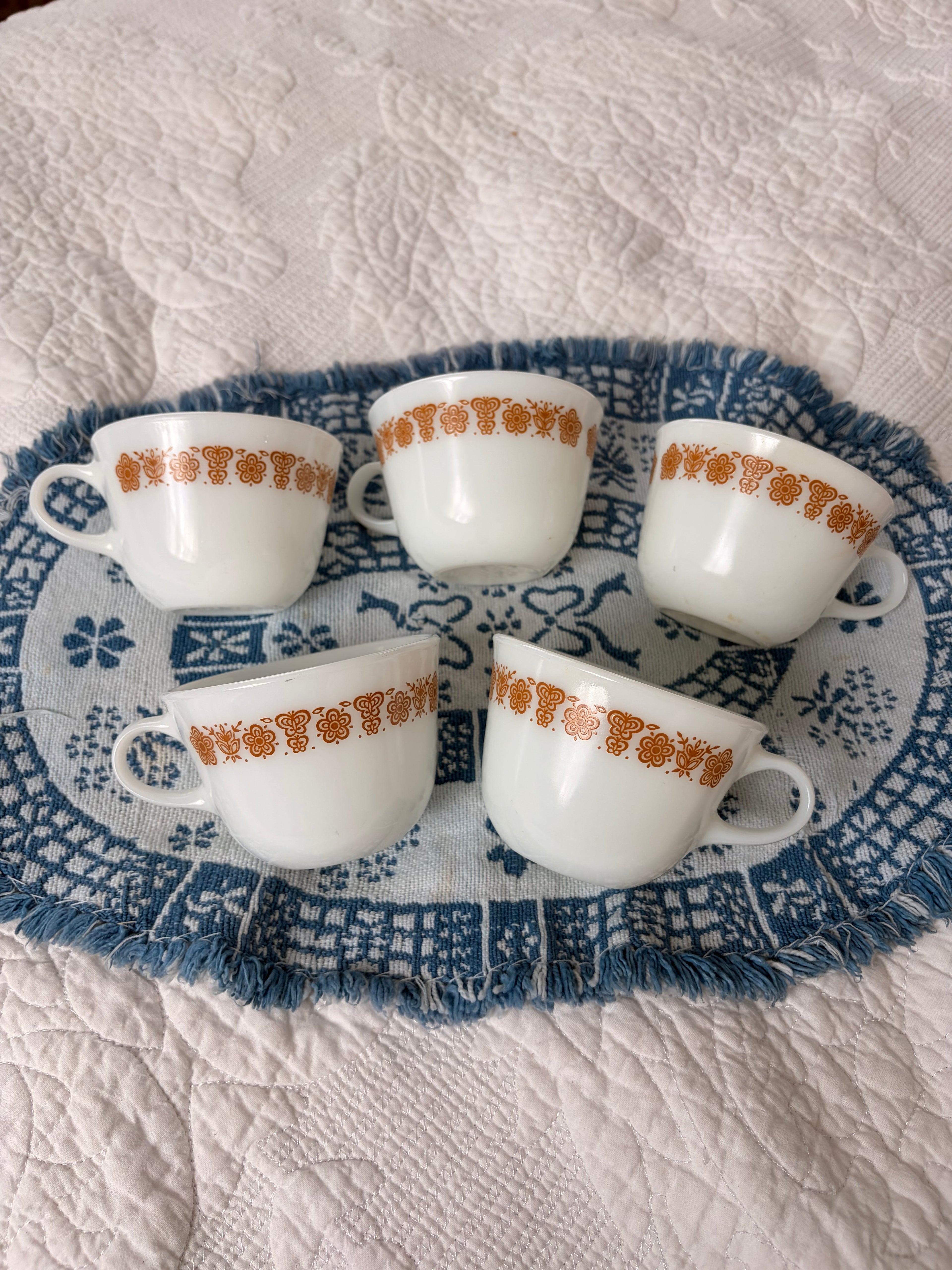 5pc Vintage Corelle Butterfly Gold Coffee Cups