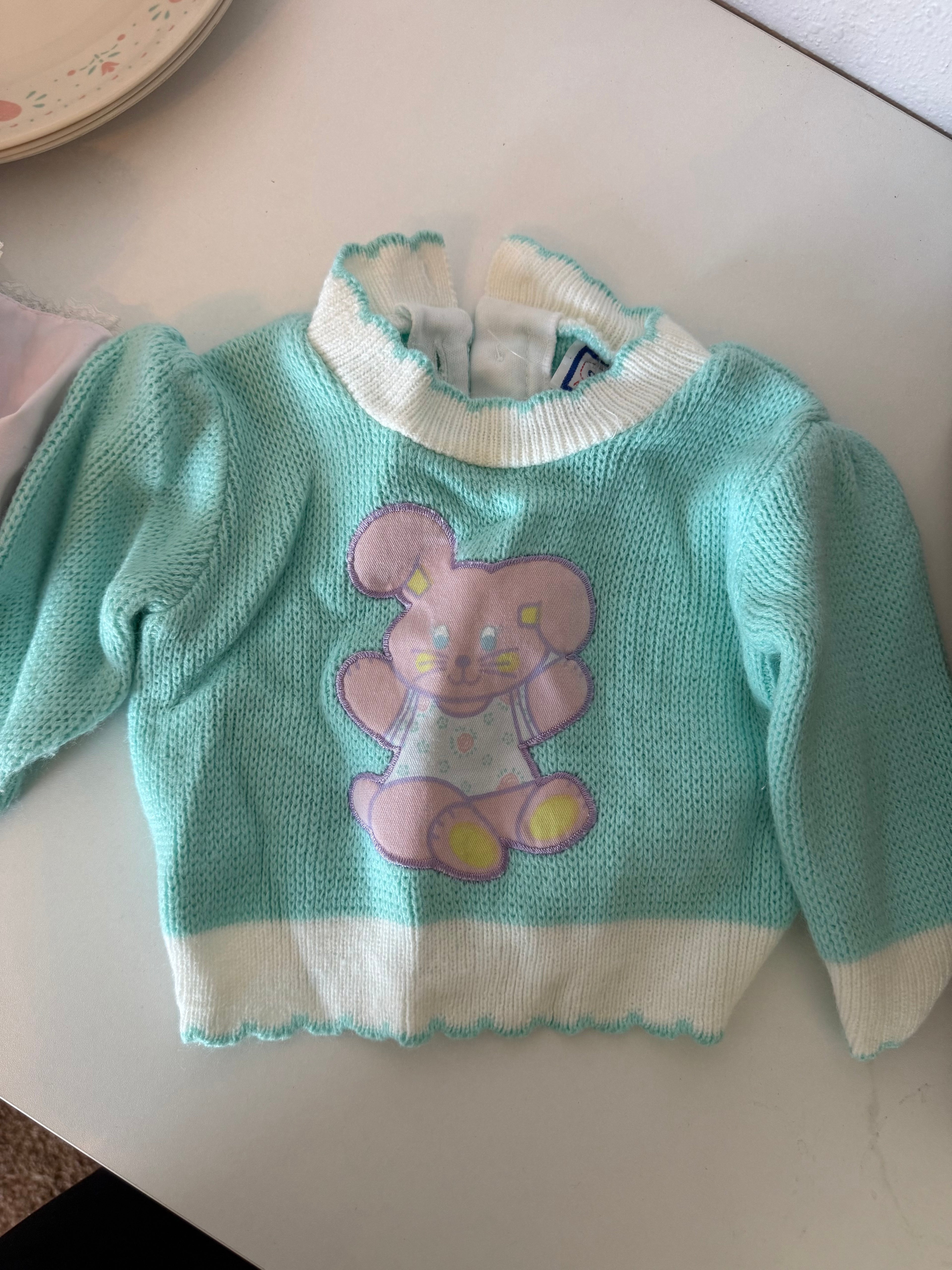 Vintage Teal Bunny Sweater