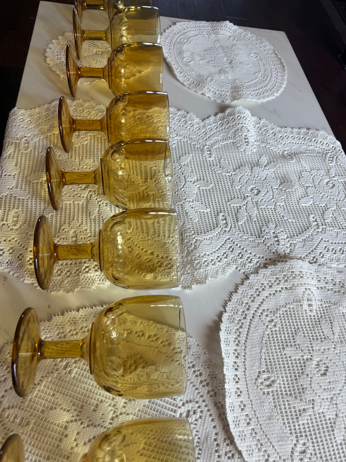 Vintage Amber Thumbprint Goblets — Set of 8