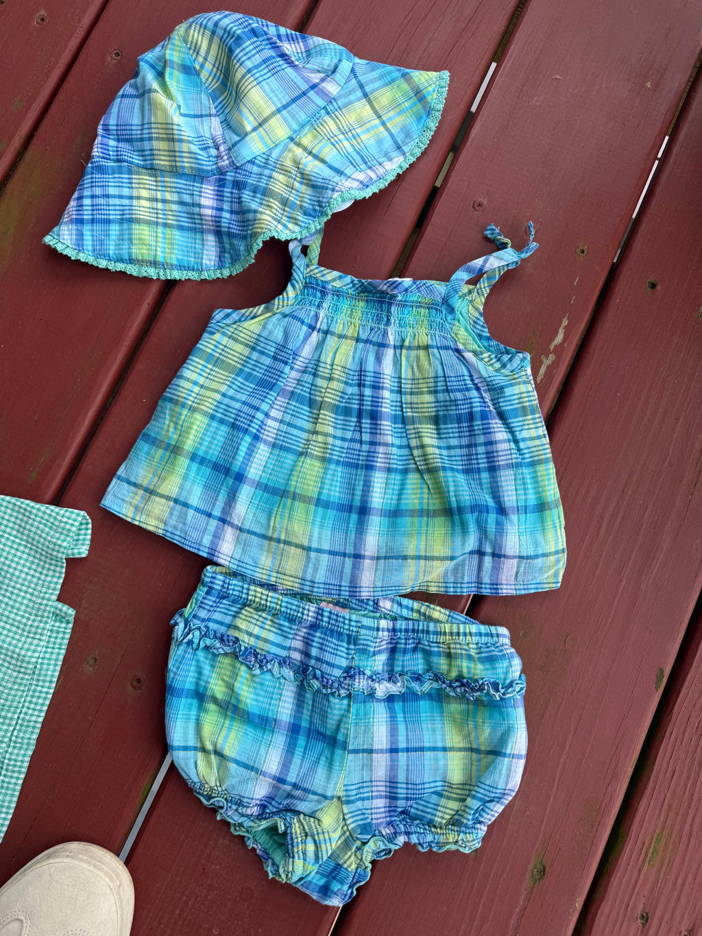 Y2K Blue and Green Plaid Set