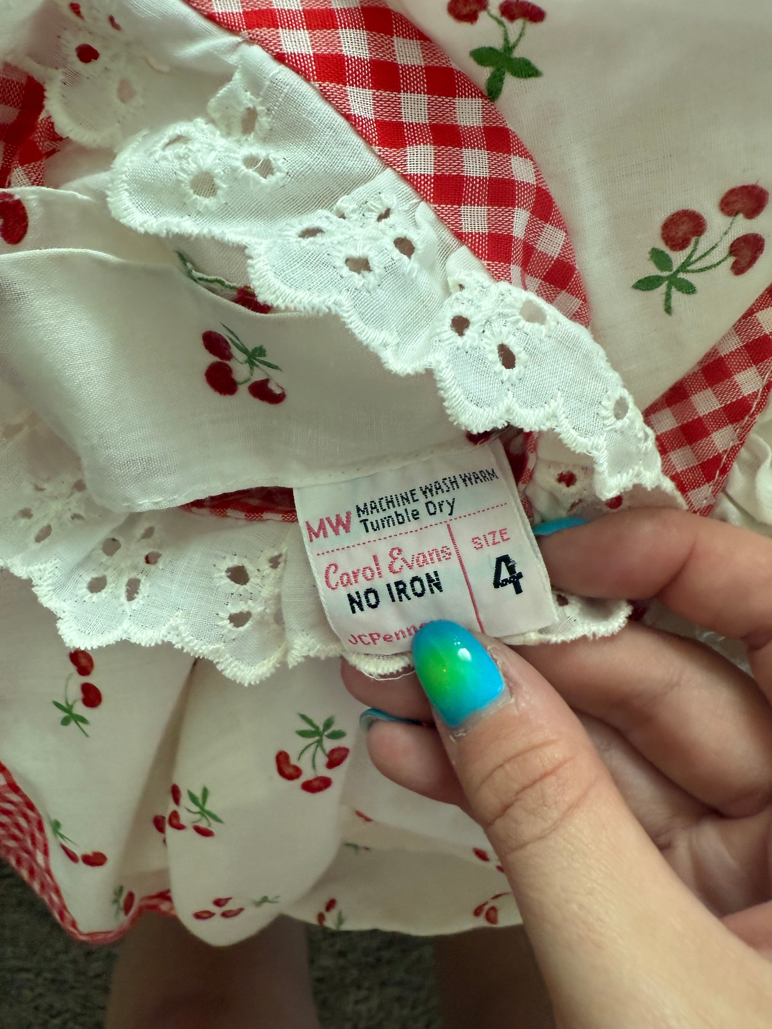 Vintage Cherry, Gingham, and Eyelet Lace Dress