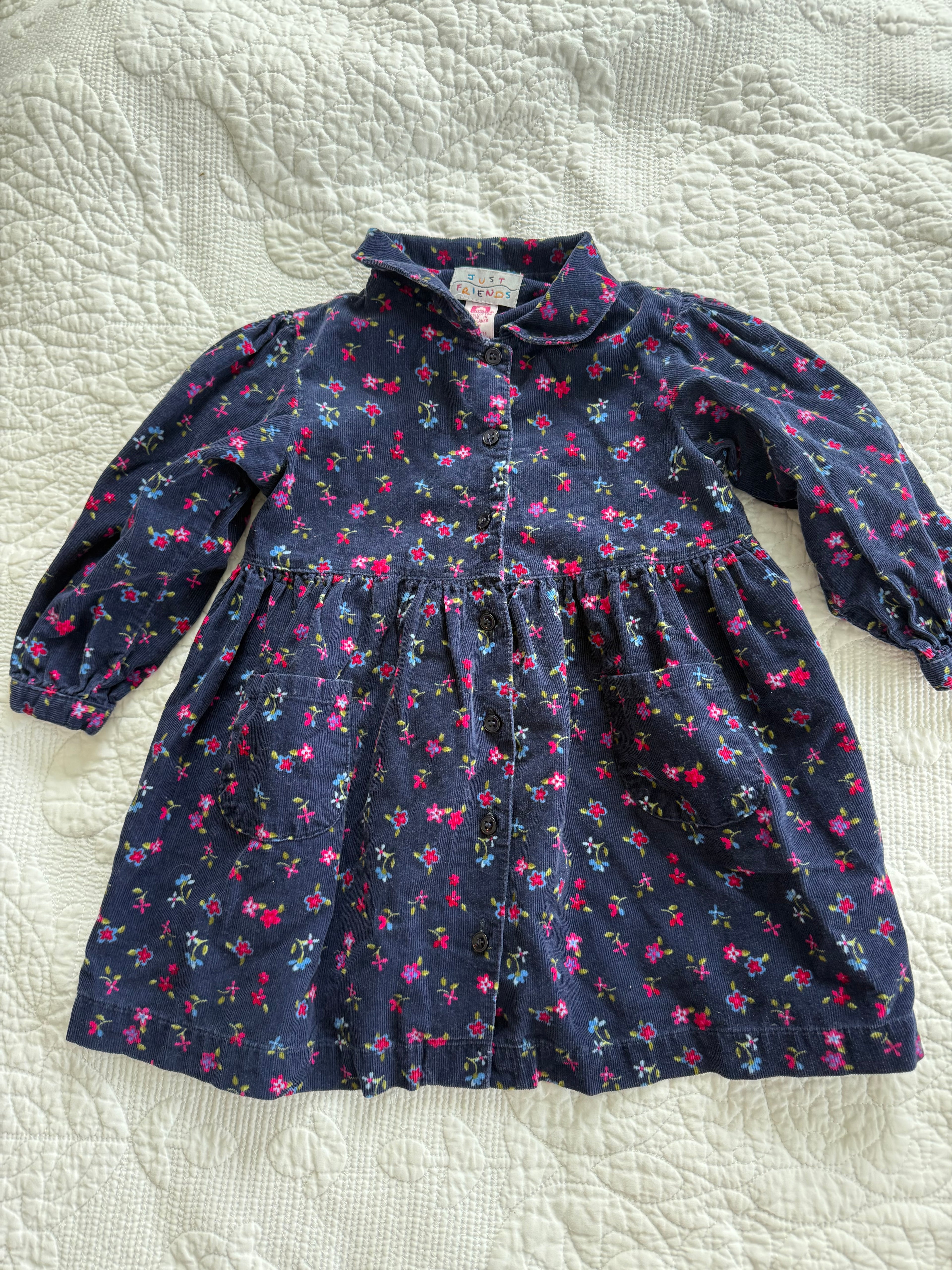 Vintage Navy Floral Corduroy Dress