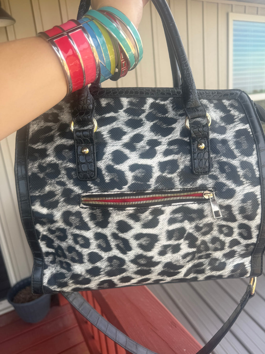 Y2K Black and White Leopard Purse with Red Interior