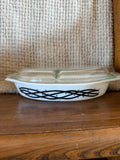 Vintage Pyrex Barbed Wire Divided Casserole Dish with Clear Glass Lid