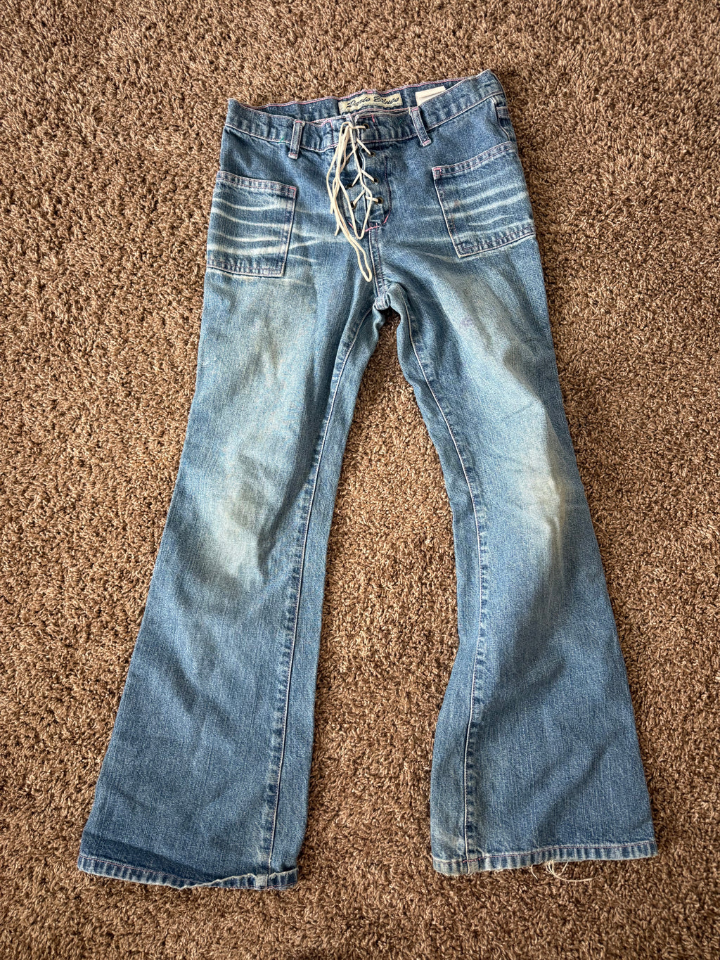 Vintage Lace Up Denim with Pink Details