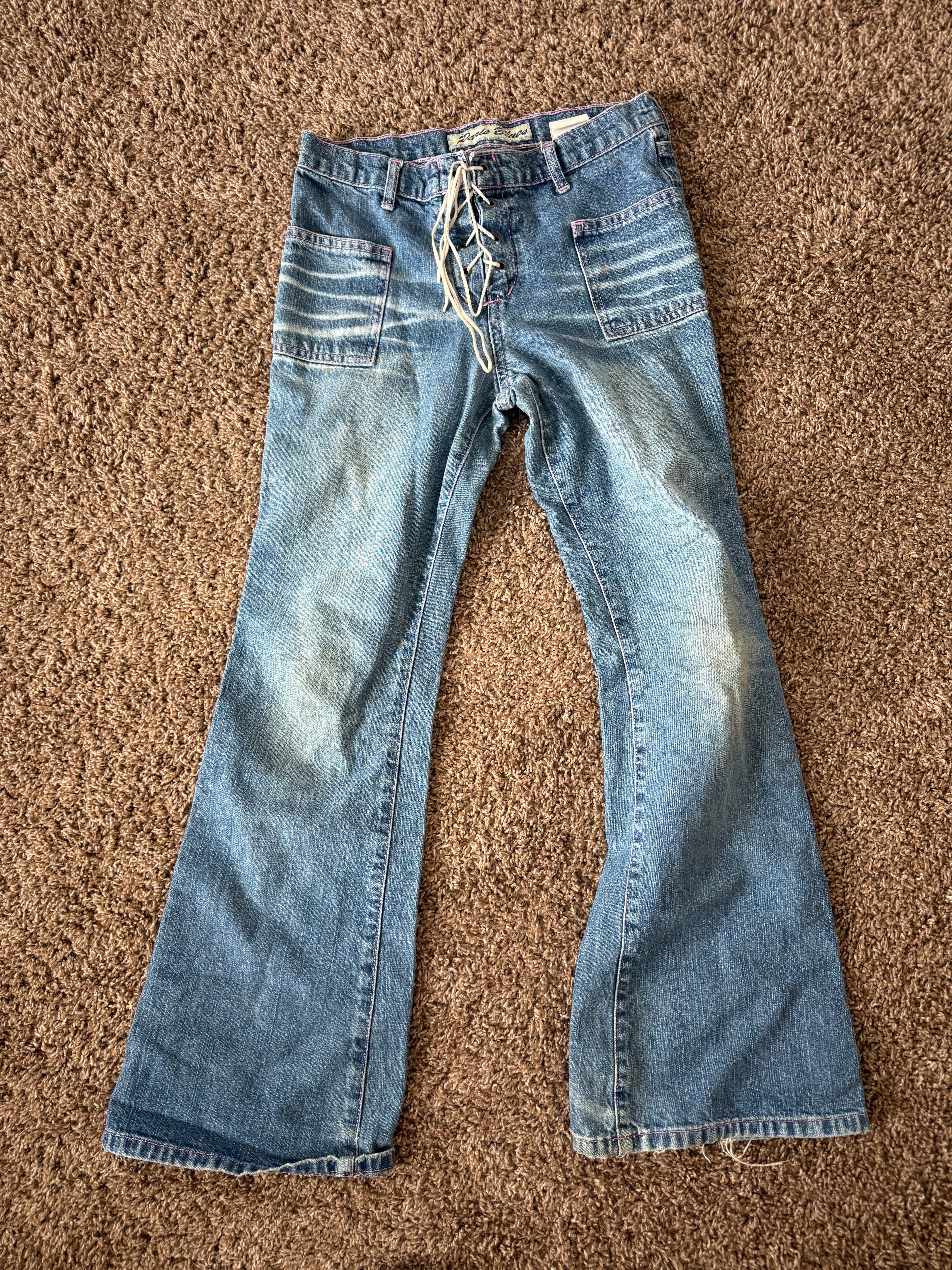 Vintage Lace Up Denim with Pink Details
