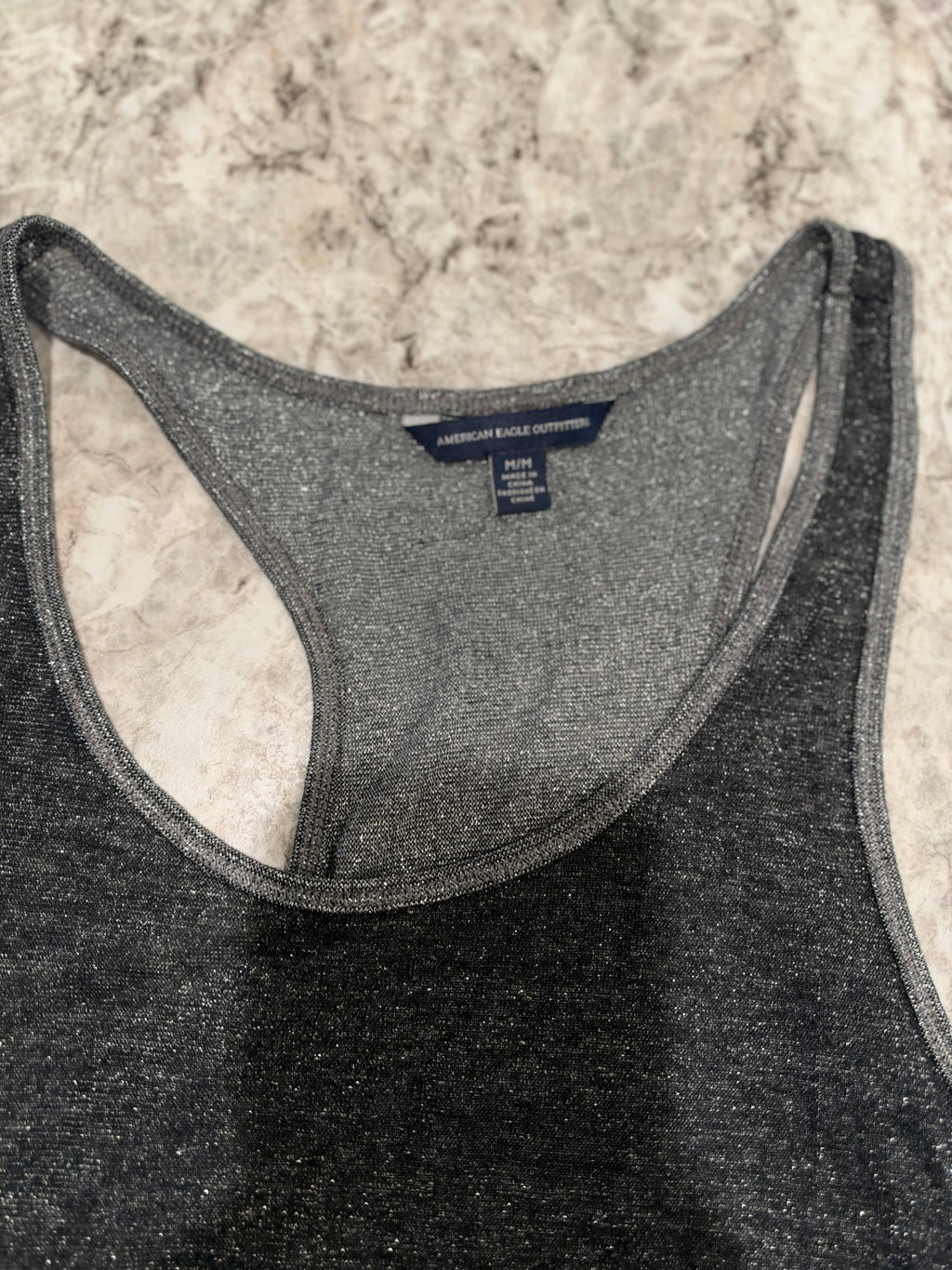 Y2K American Eagle Black and Silver Shimmer Tank