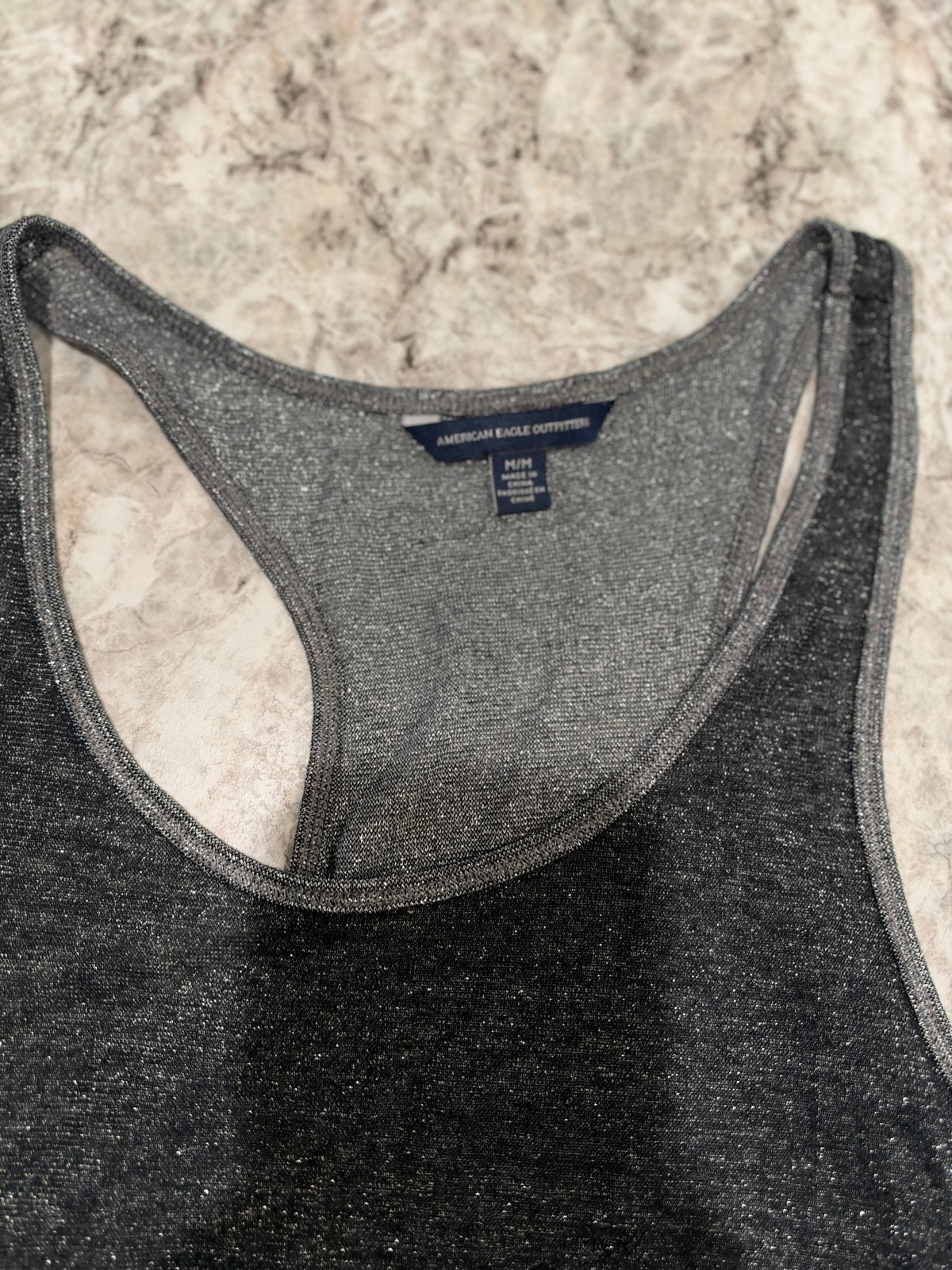 Y2K American Eagle Black and Silver Shimmer Tank