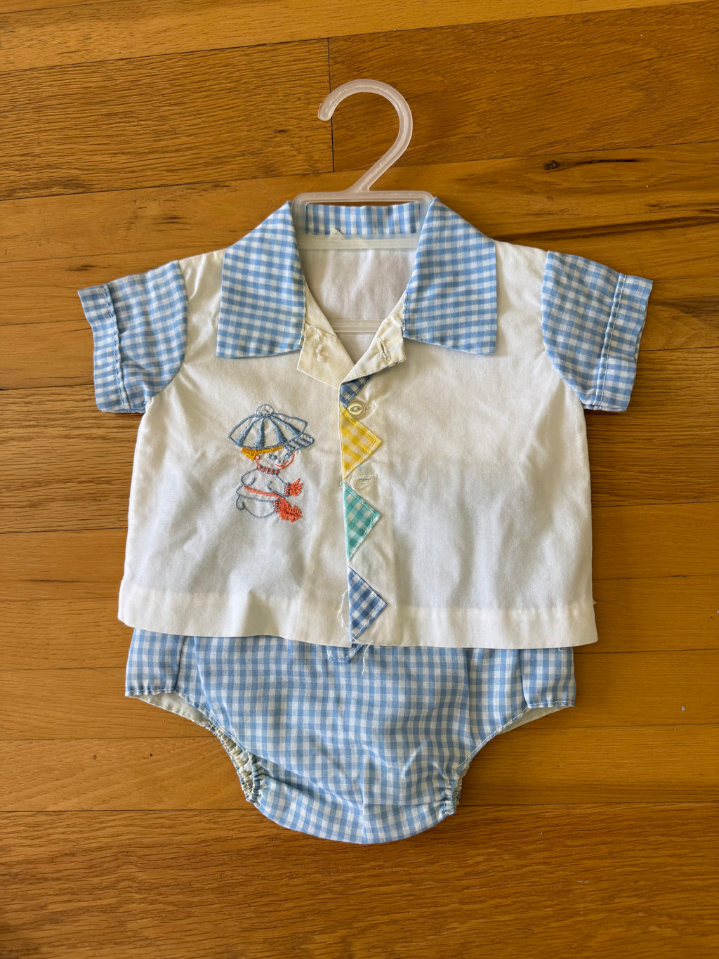 Vintage Embroidered Boy Gingham Set
