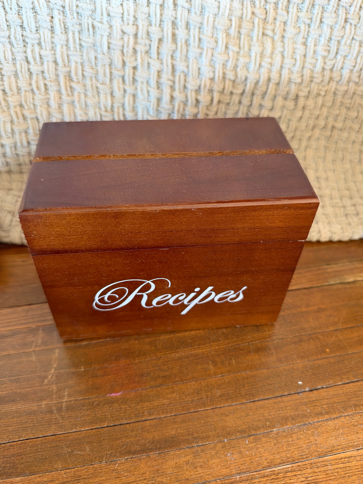 Antique Wooden Recipe Box with Cards