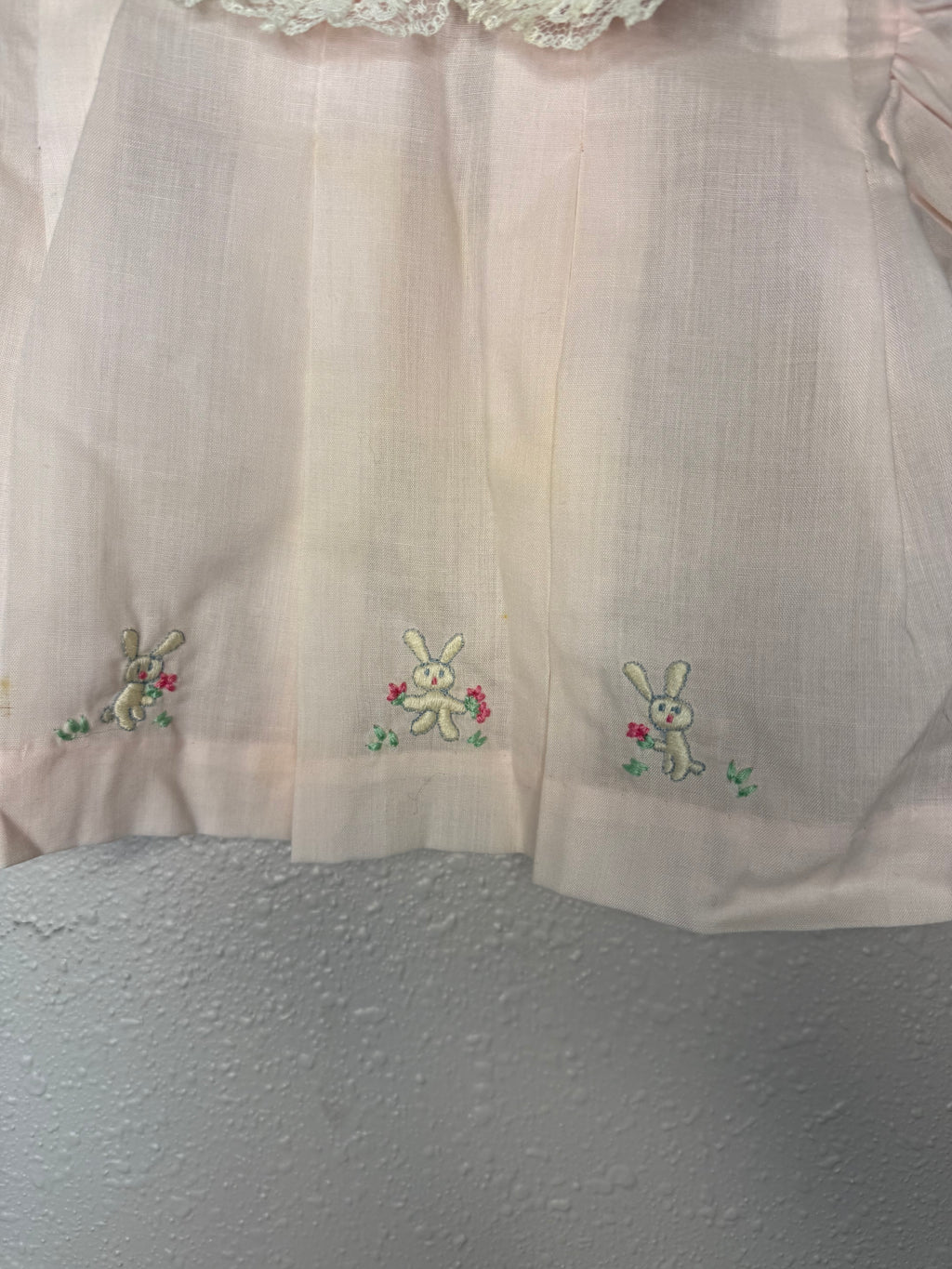 Vintage Pink Dress with Bunny Embroidery