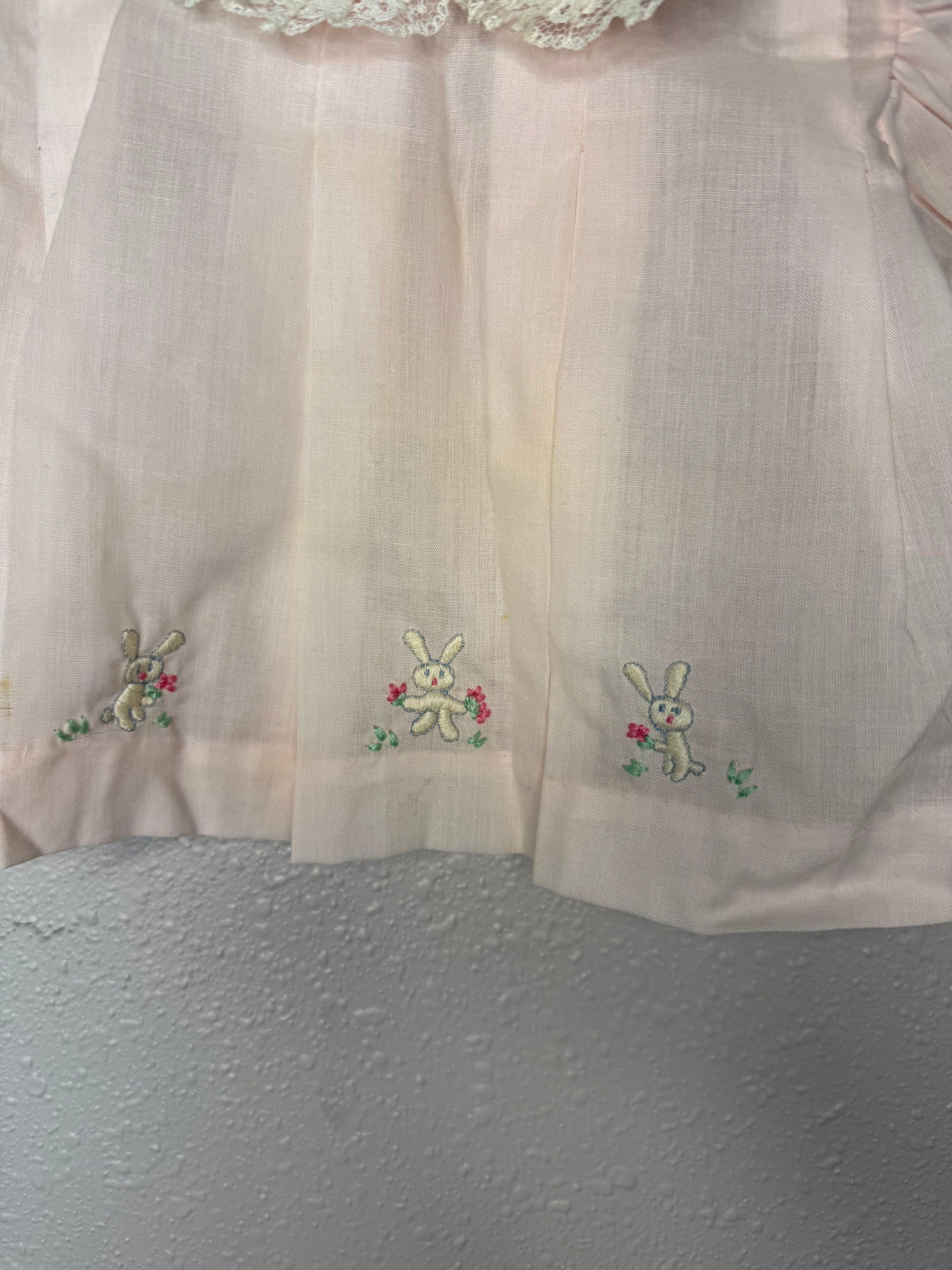 Vintage Pink Dress with Bunny Embroidery