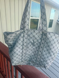 Y2K Ralph Lauren Black and Gray Monogrammed Tote Bag
