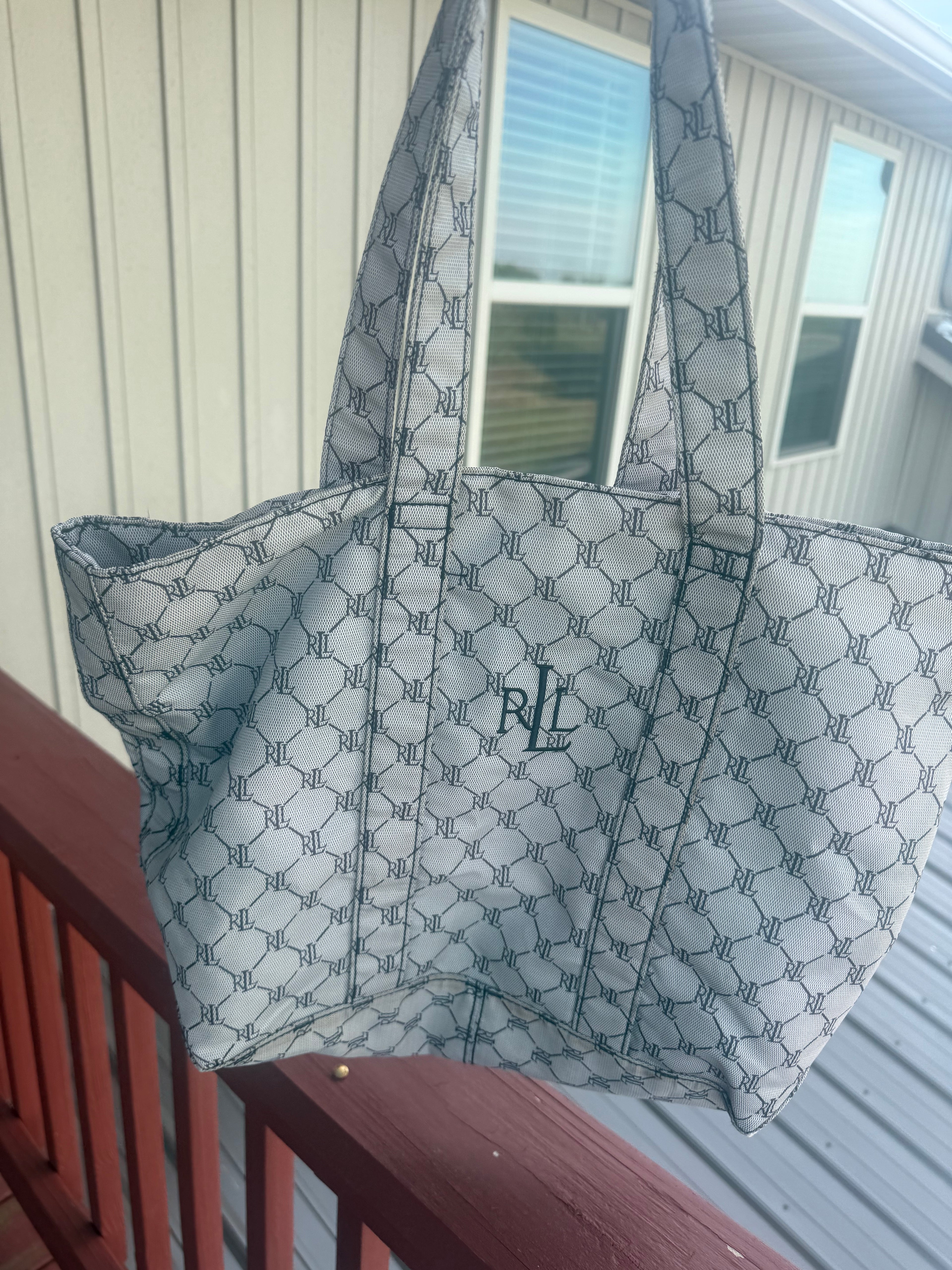 Y2K Ralph Lauren Black and Gray Monogrammed Tote Bag