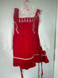 Vintage Red Velvet and White Floral Dress