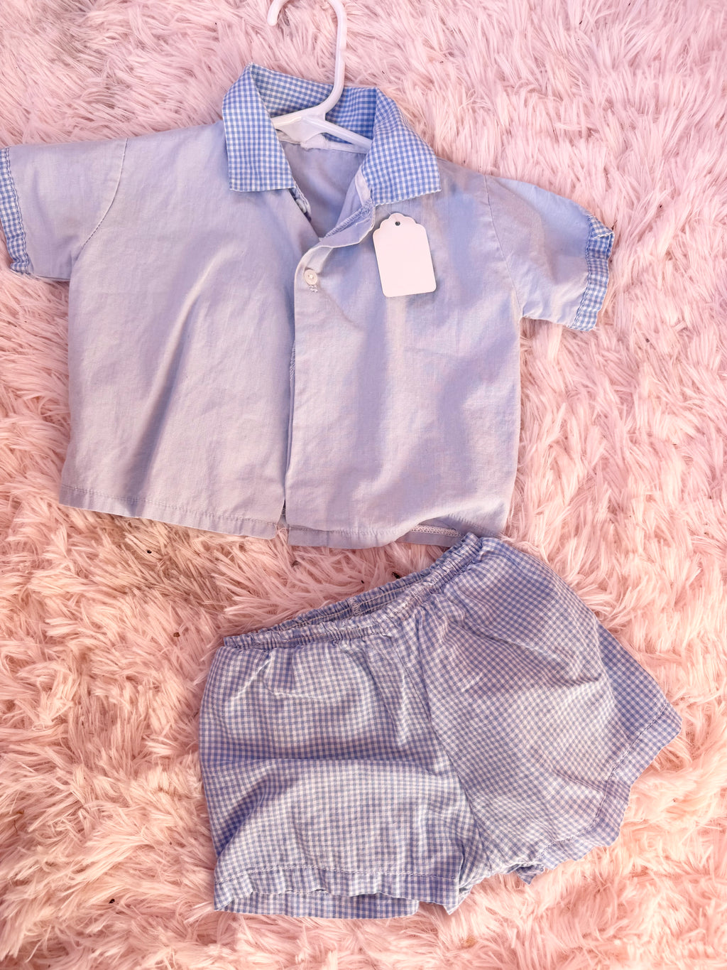 Vintage Blue Set with Gingham Details