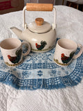 Vintage Rooster Kettle and Mug Set