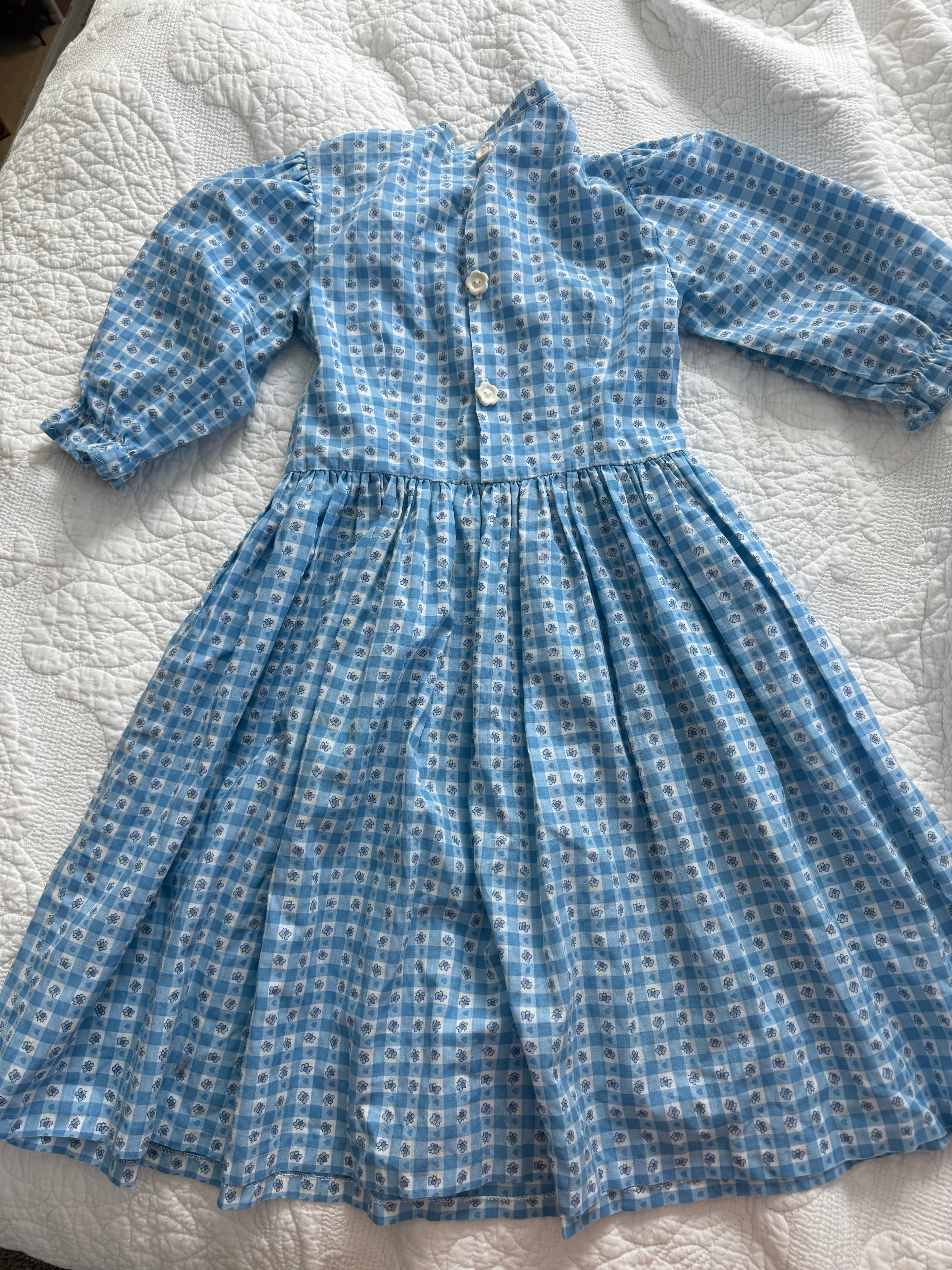 Vintage Handmade Blue Gingham and Butterfly Dress