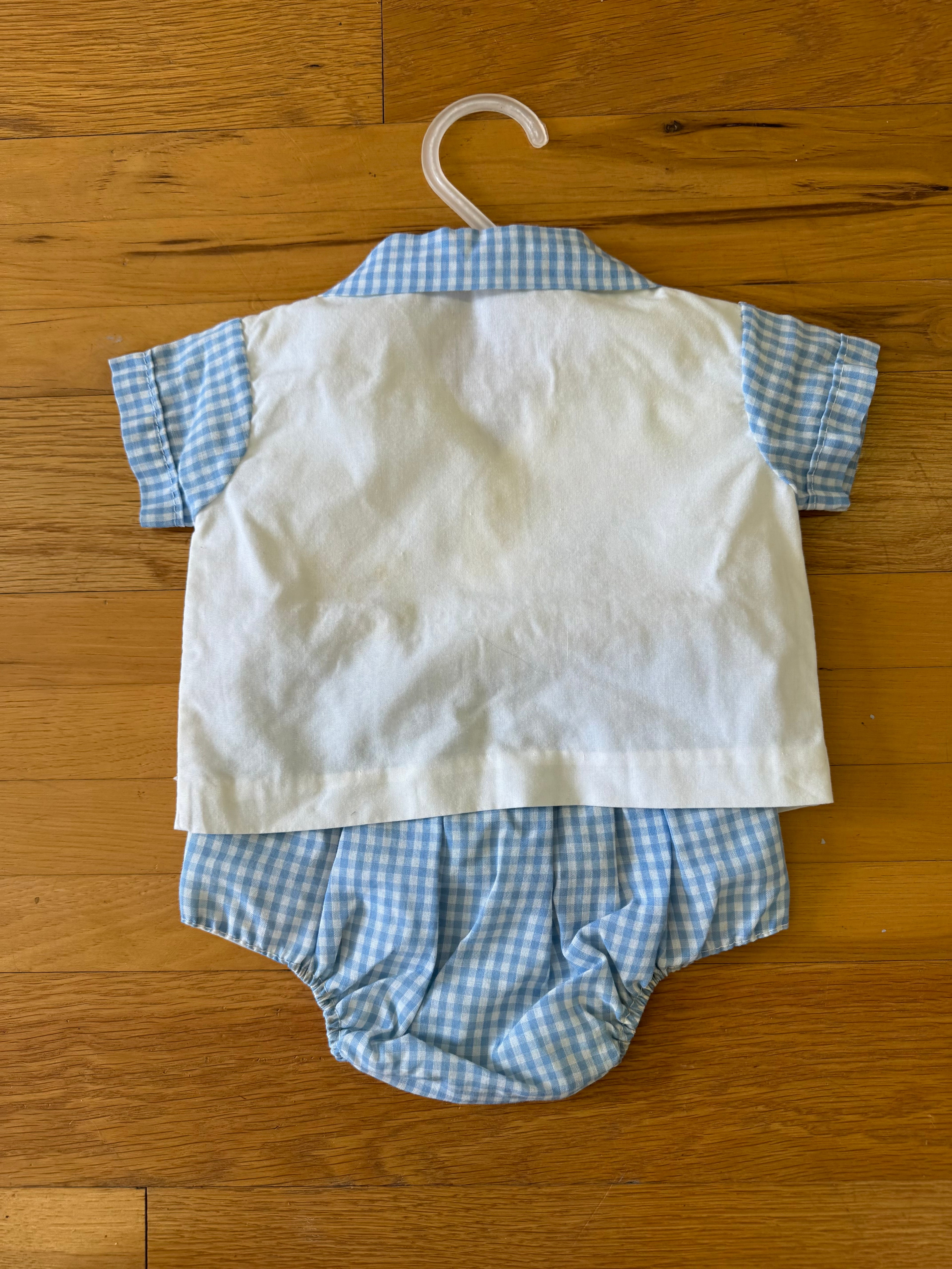 Vintage Embroidered Boy Gingham Set