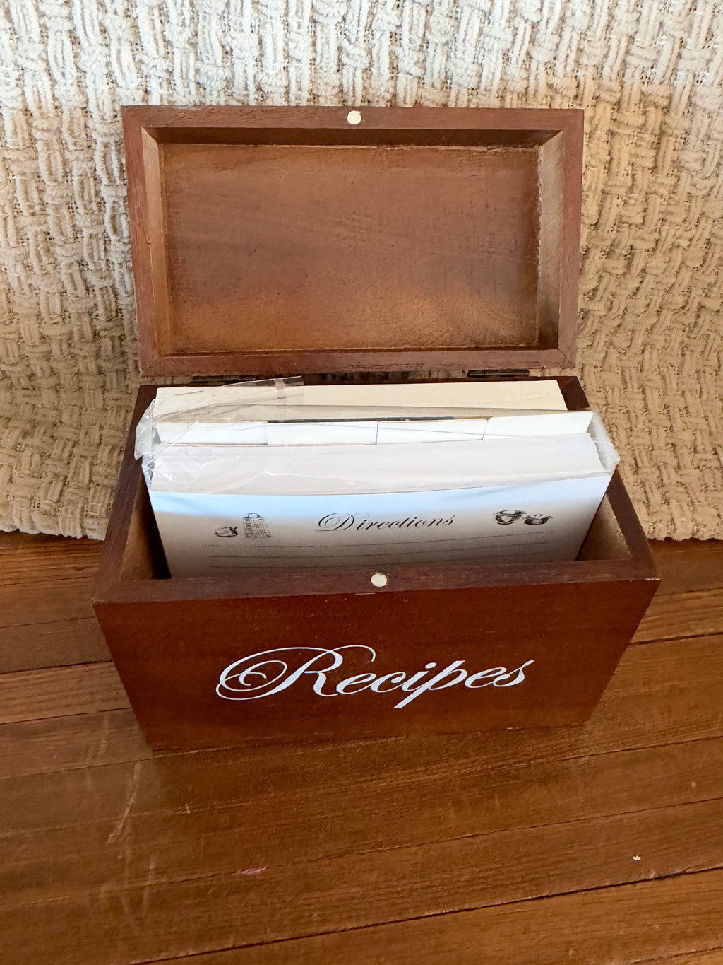 Antique Wooden Recipe Box with Cards