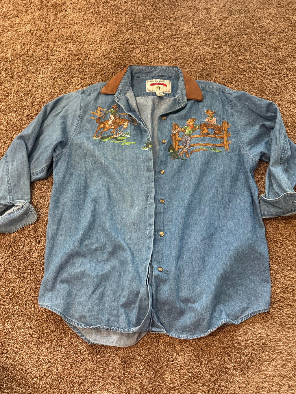 Vintage Western Embroidered Denim Button Up