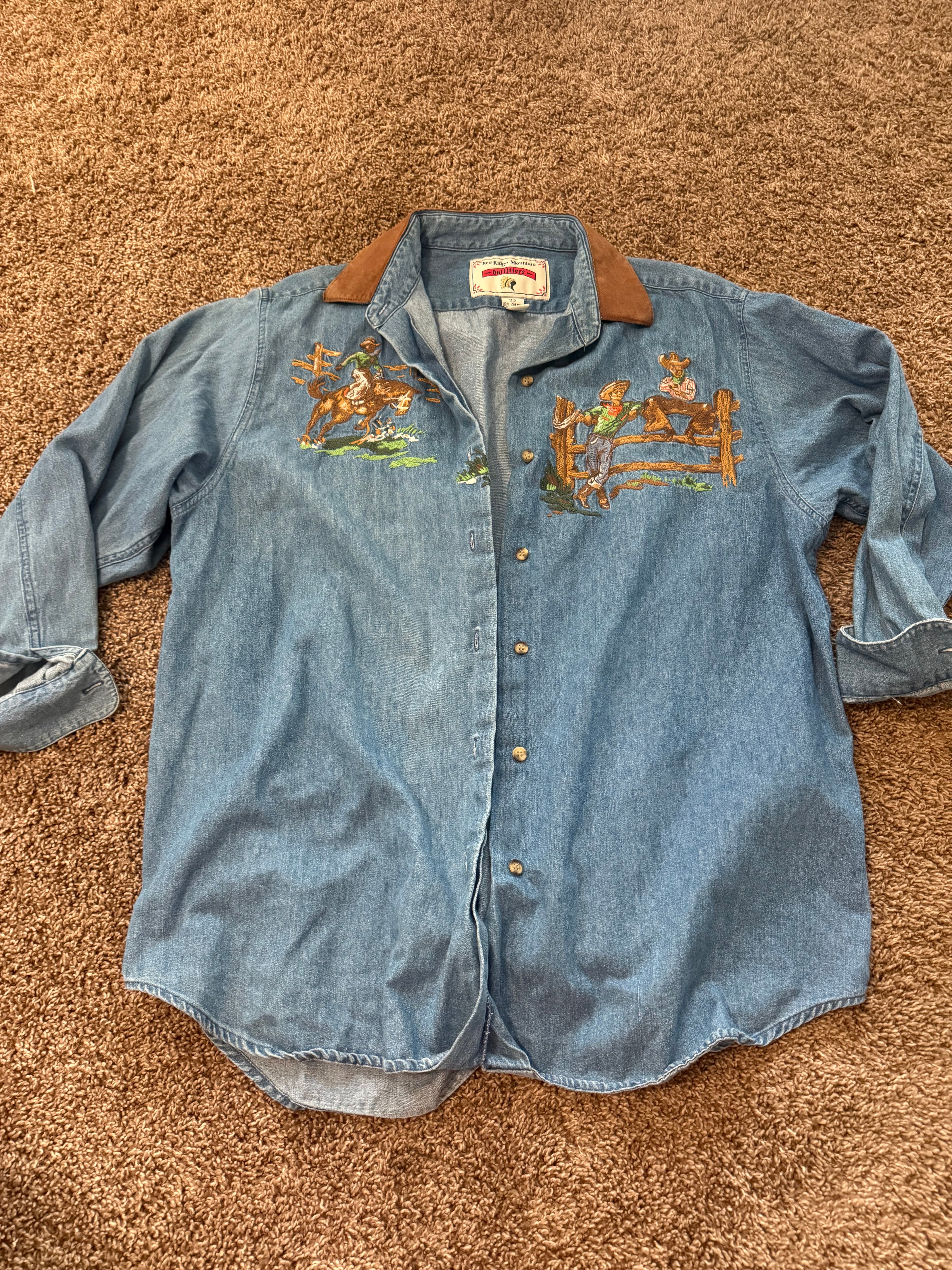 Vintage Western Embroidered Denim Button Up