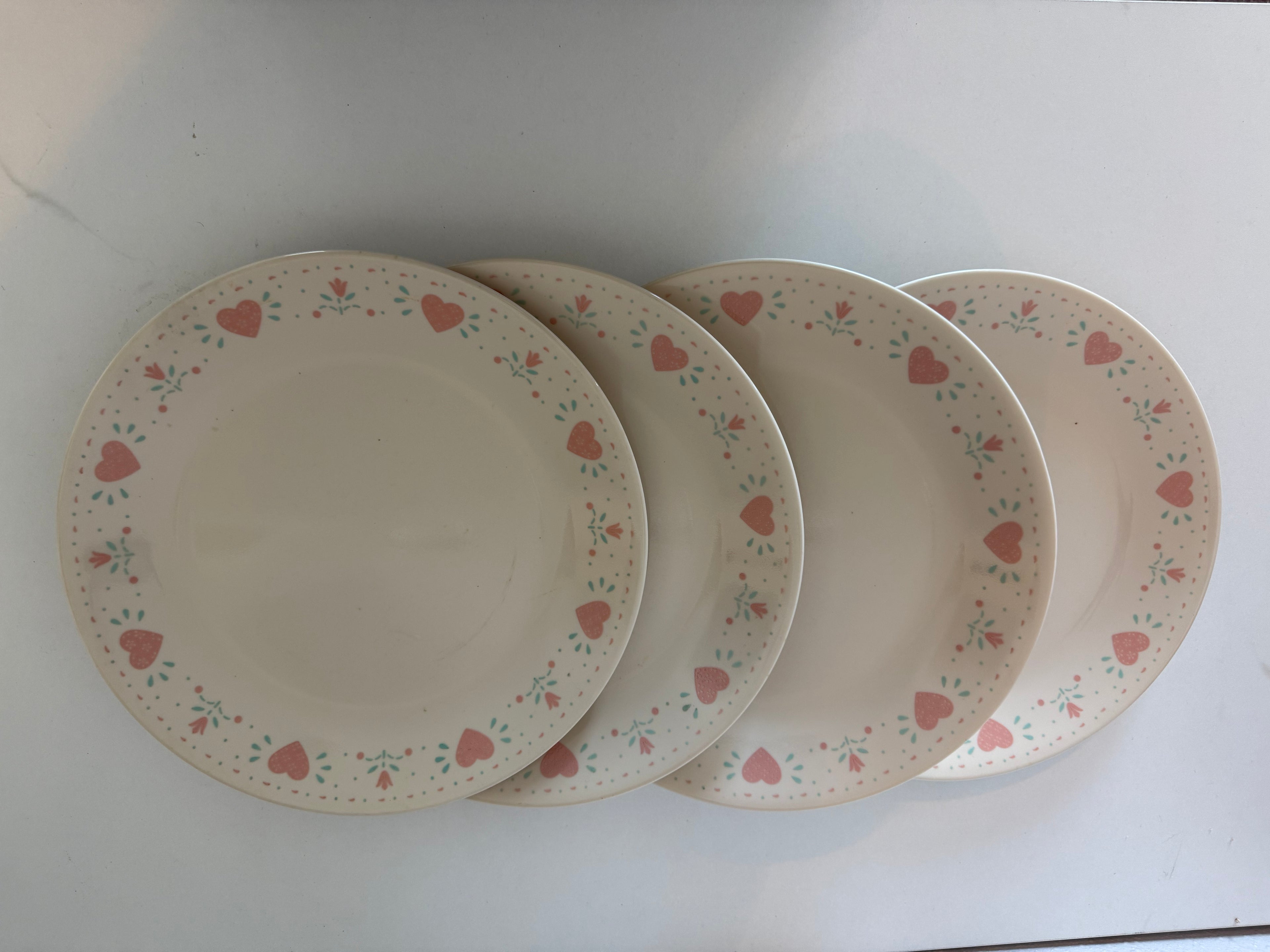 Vintage Corelle Forever Yours Pink Heart Dinner Plates — Set of 4