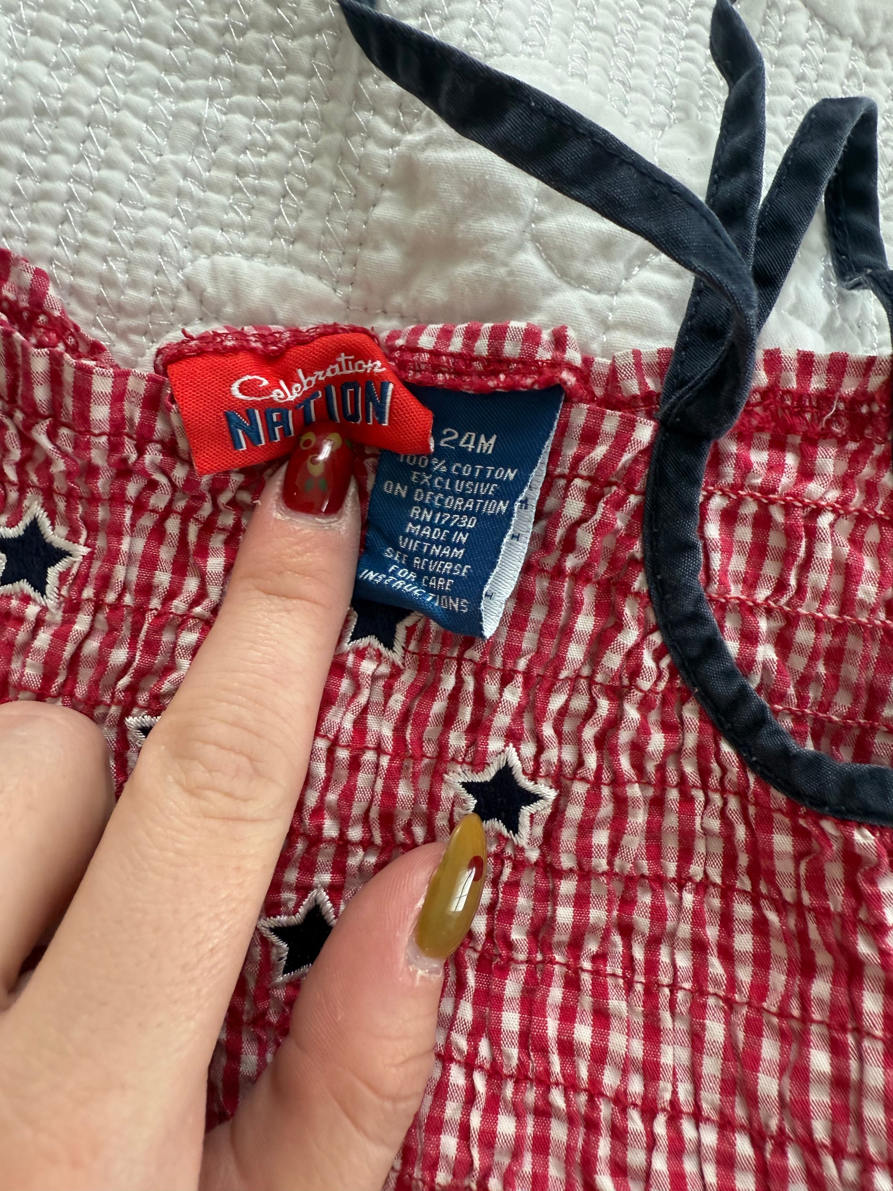 Vintage Smocked Star and Gingham Dress