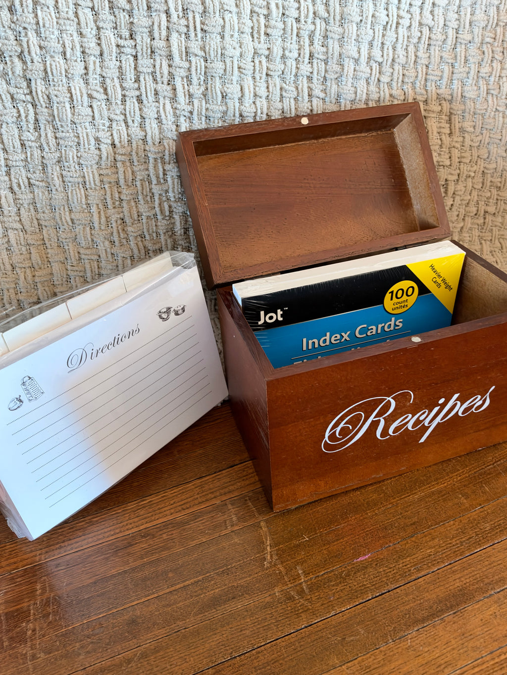 Antique Wooden Recipe Box with Cards