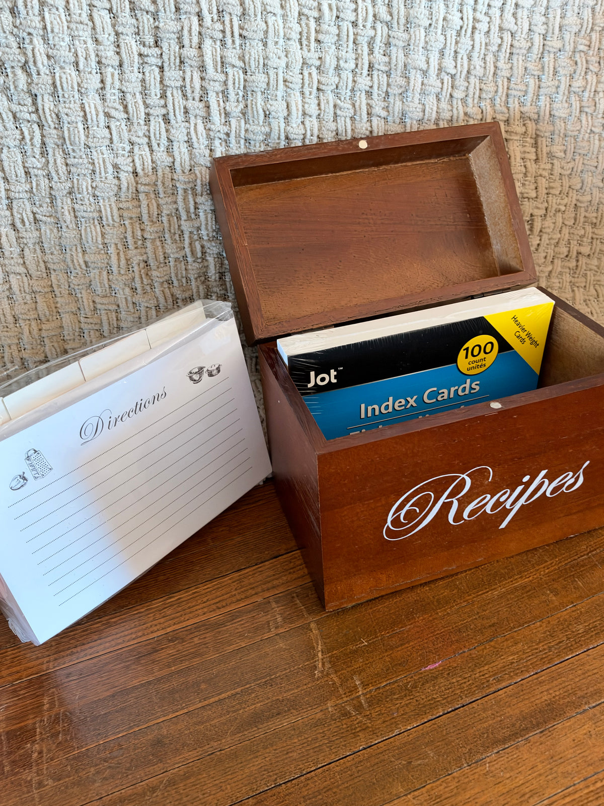 Antique Wooden Recipe Box with Cards