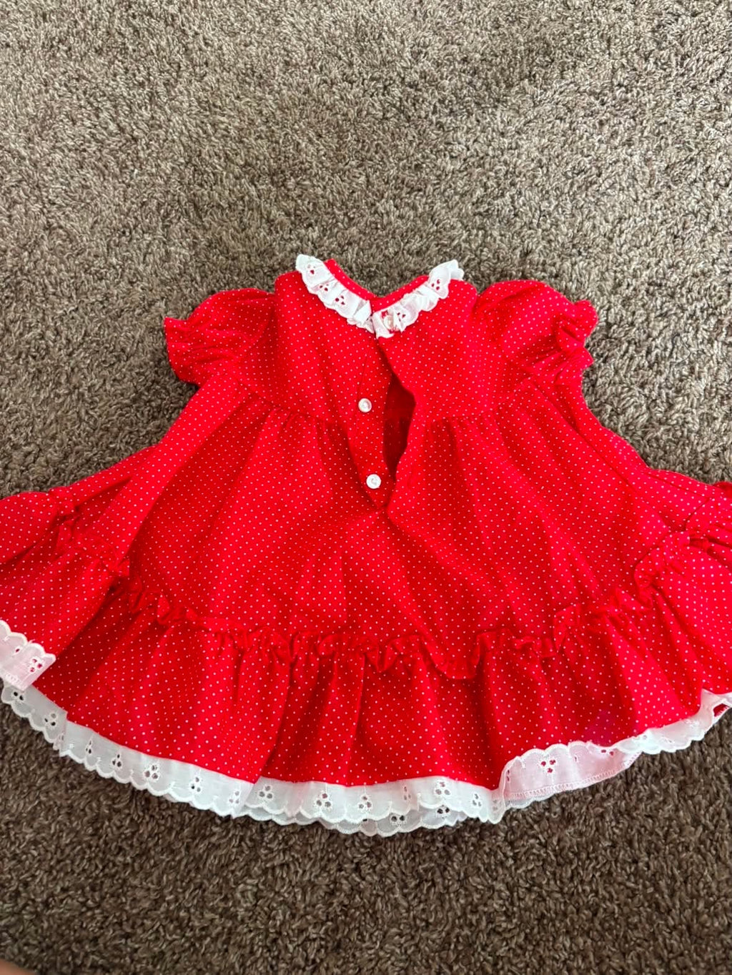Vintage Red Polka Dot and Eyelet Lace Dress