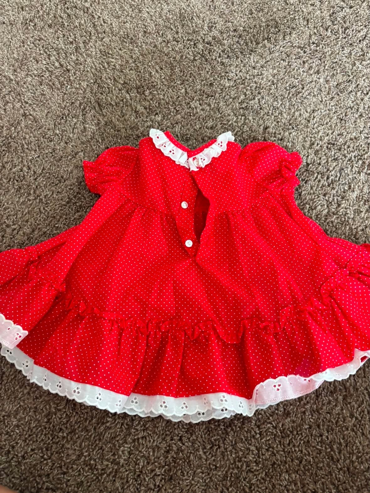 Vintage Red Polka Dot and Eyelet Lace Dress