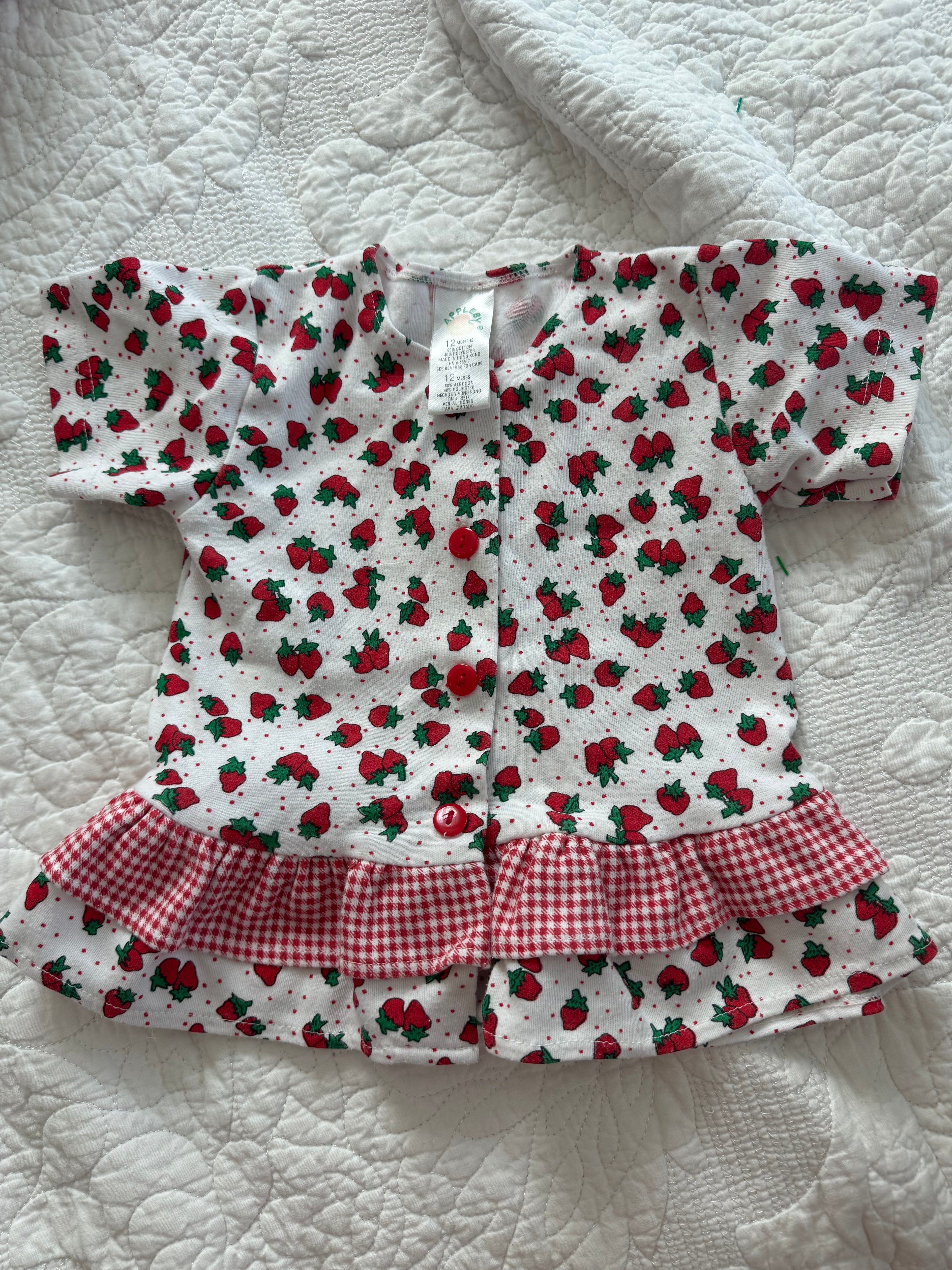 Vintage Soft Strawberry and Gingham Blouse/Dress