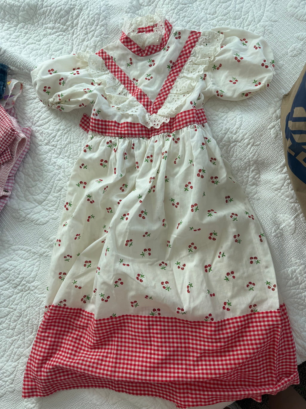 Vintage Cherry, Gingham, and Eyelet Lace Dress