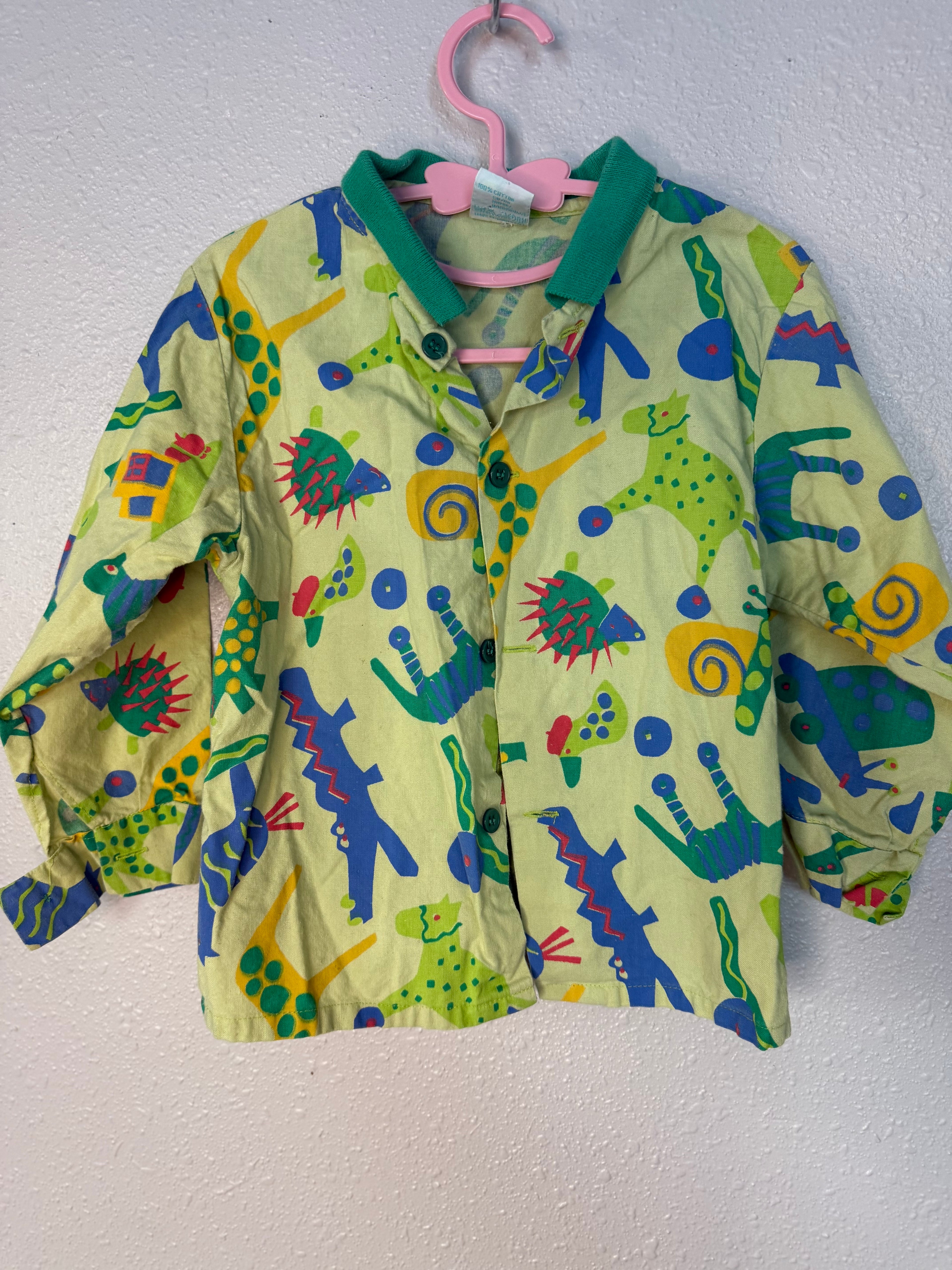 Retro Green Collared Animal/Dinosaur Shirt