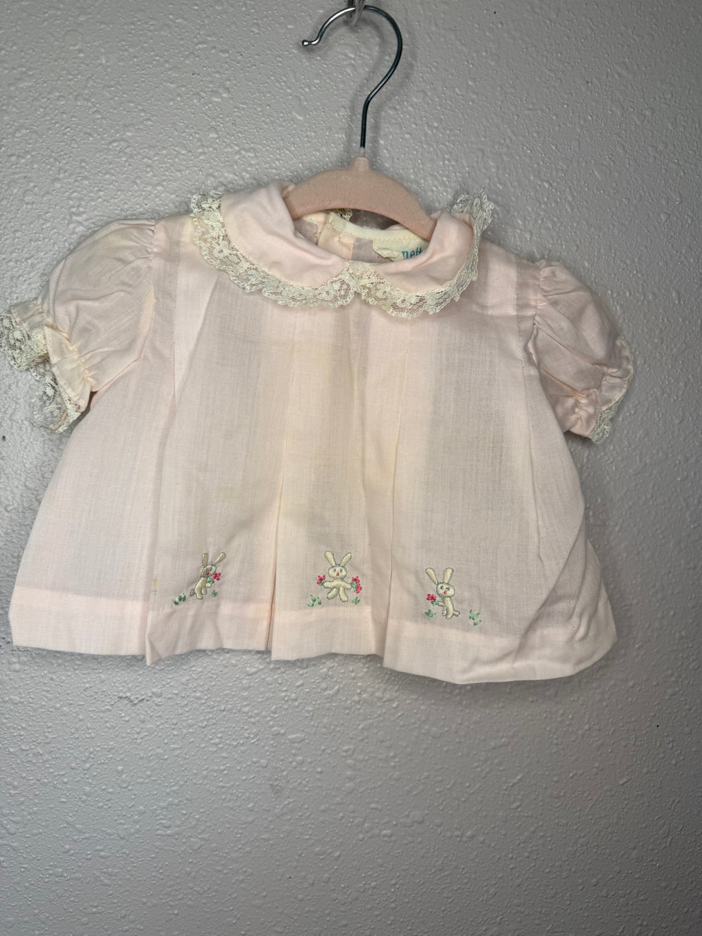 Vintage Pink Dress with Bunny Embroidery