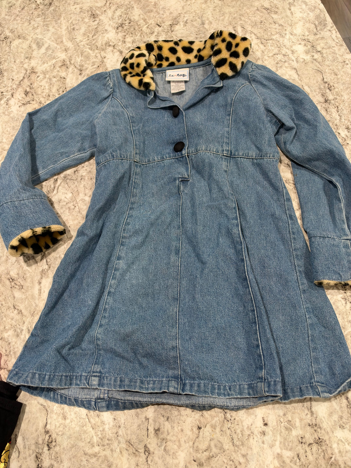 Vintage Denim Dress with Fur Collar