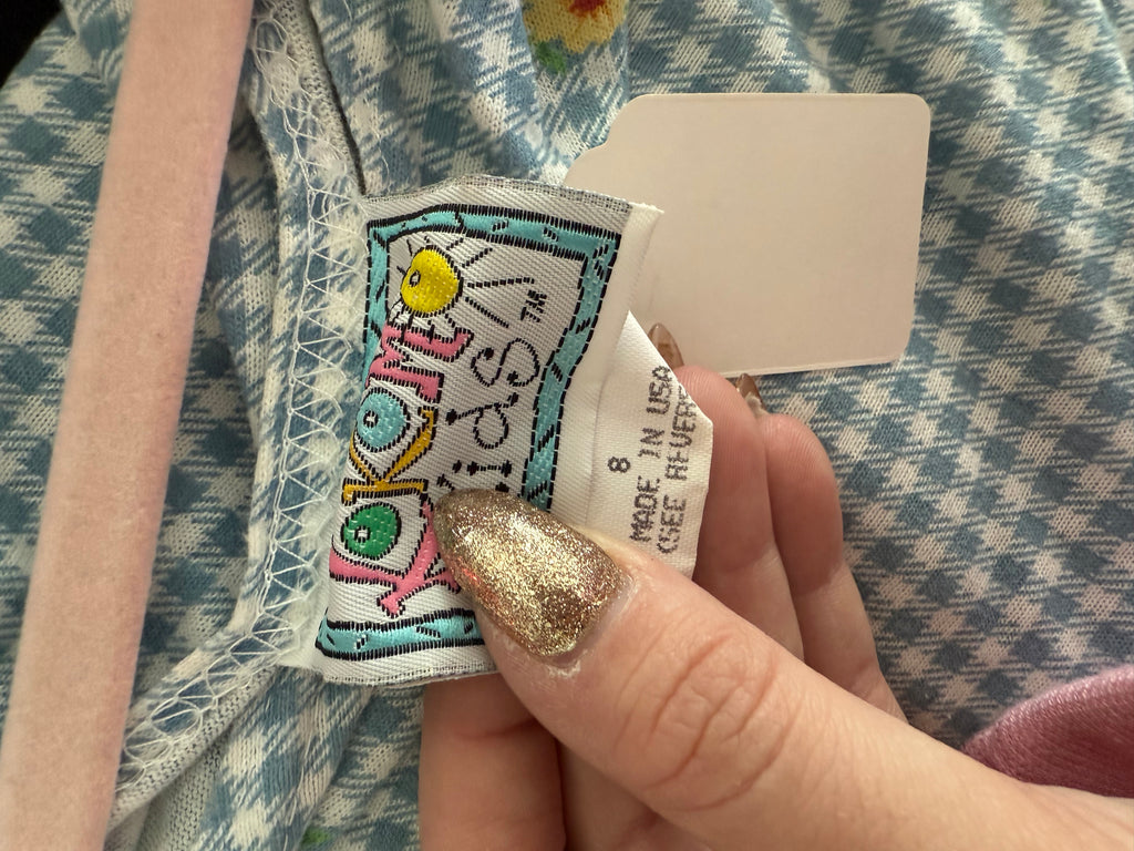 Vintage Blue Gingham and Sunflower Dress