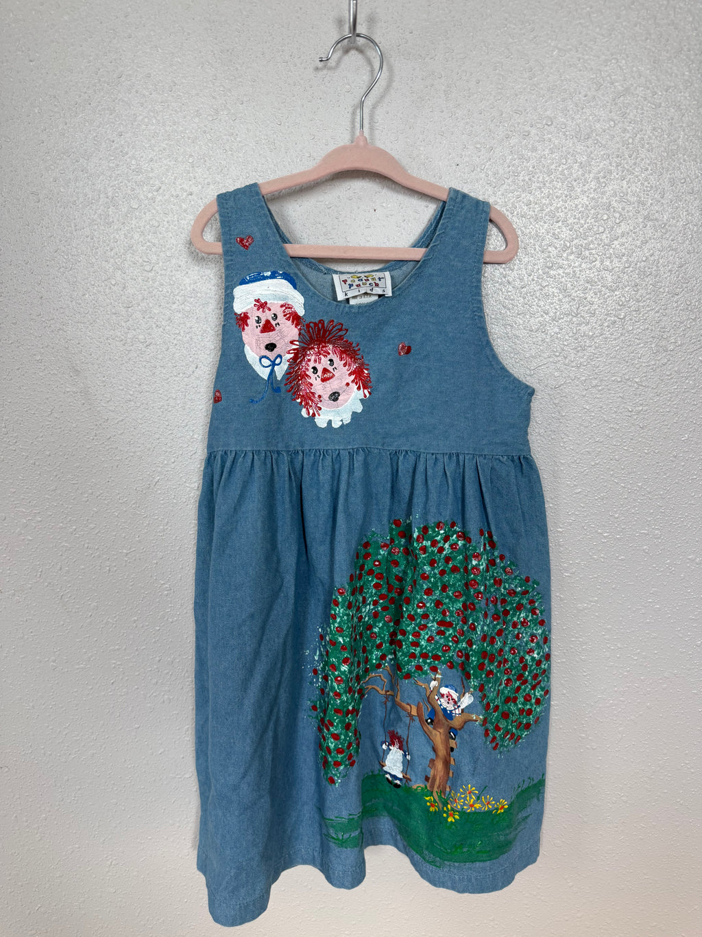 Vintage Hand Painted Raggedy-Ann and Andy Blue Jean Dress