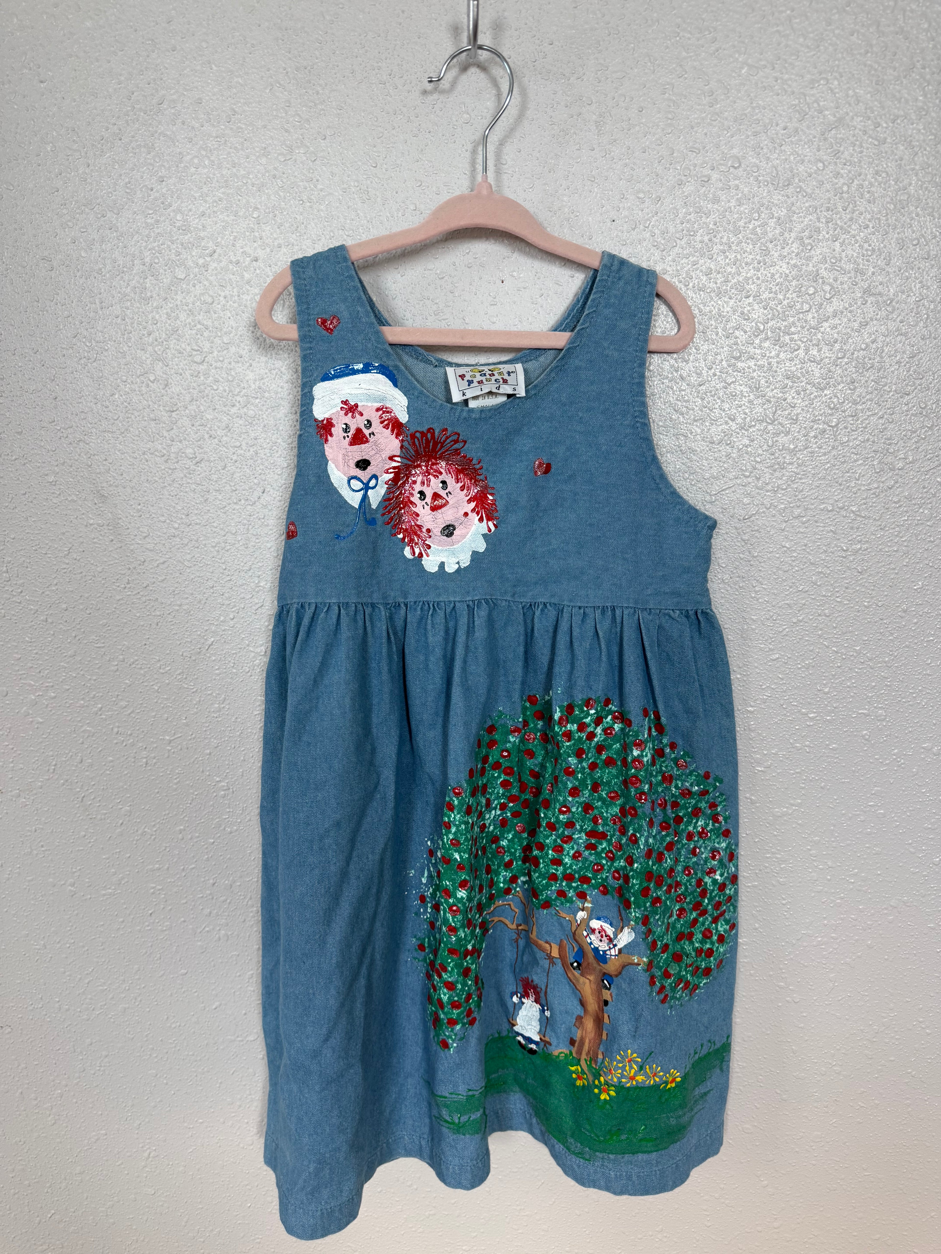 Vintage Hand Painted Raggedy-Ann and Andy Blue Jean Dress
