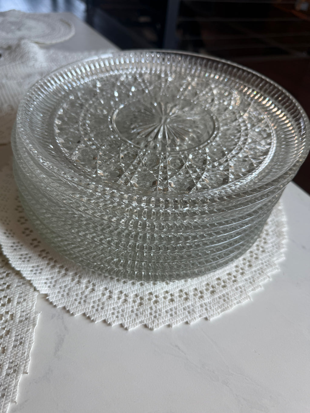 Vintage Crystal Dinner Plates — Set of 8