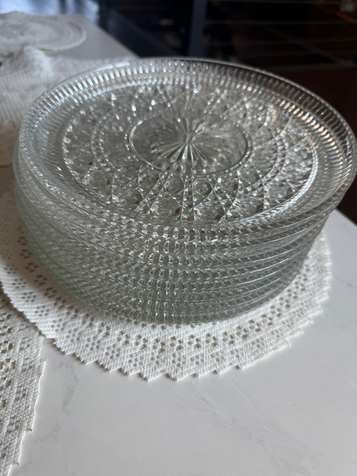 Vintage Crystal Dinner Plates — Set of 8