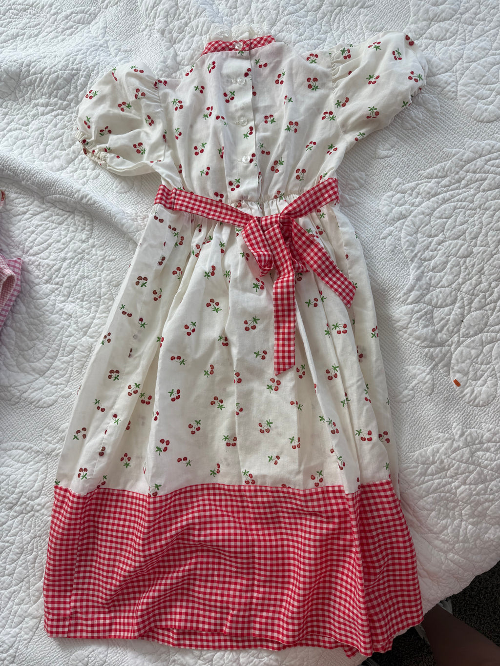Vintage Cherry, Gingham, and Eyelet Lace Dress