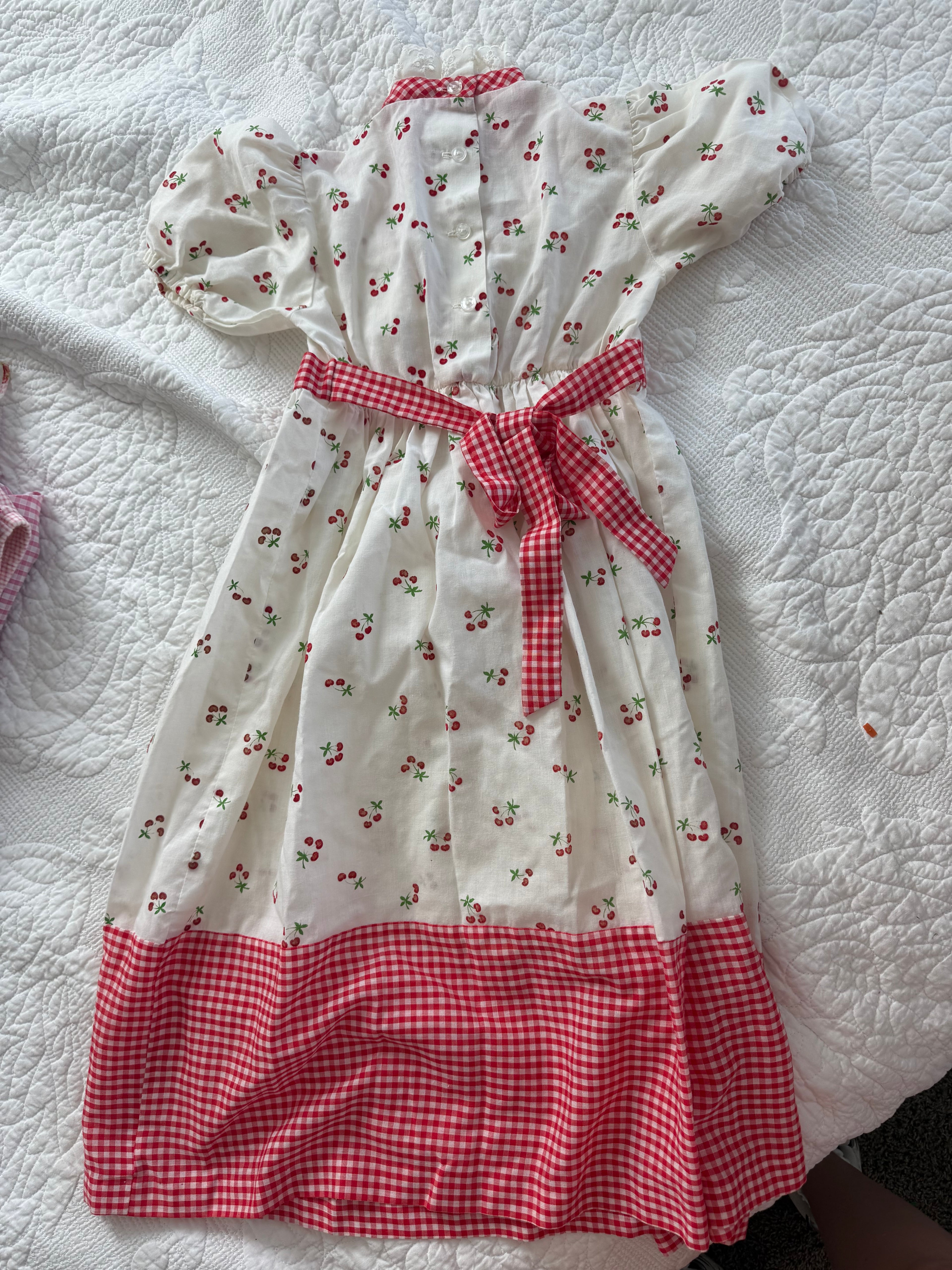 Vintage Cherry, Gingham, and Eyelet Lace Dress