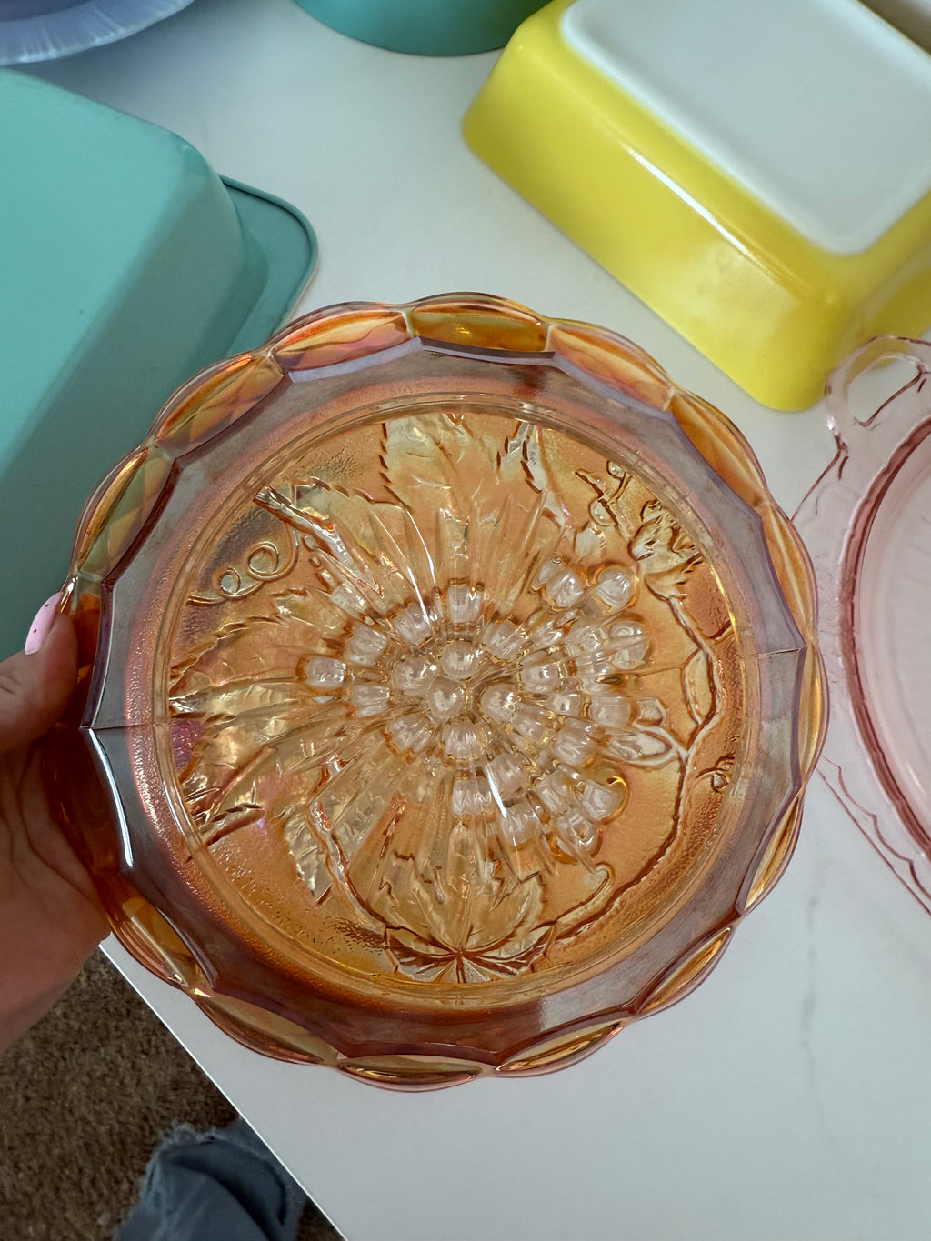 Vintage Harvest Grape Carnival Glass Bowl