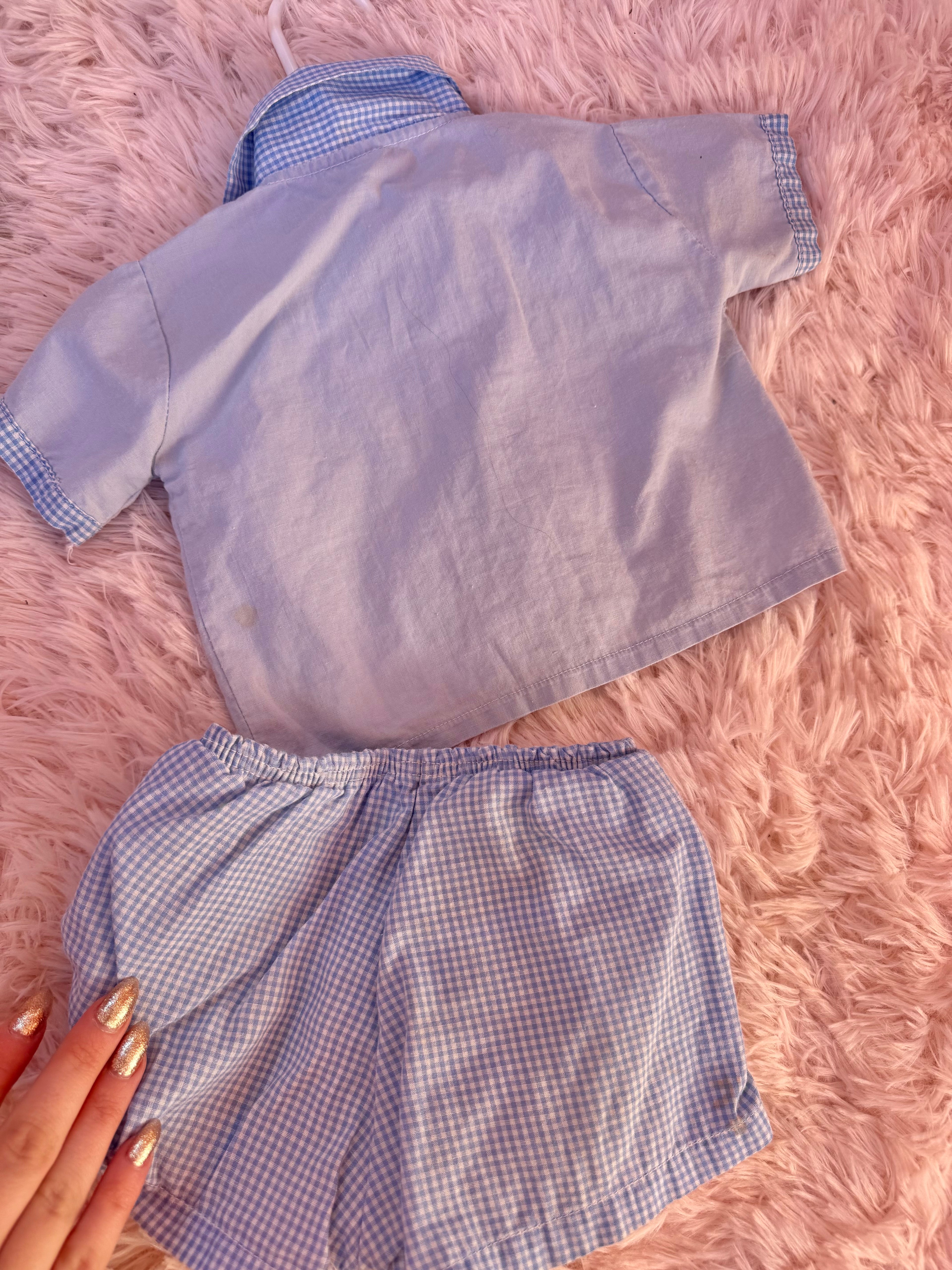 Vintage Blue Set with Gingham Details