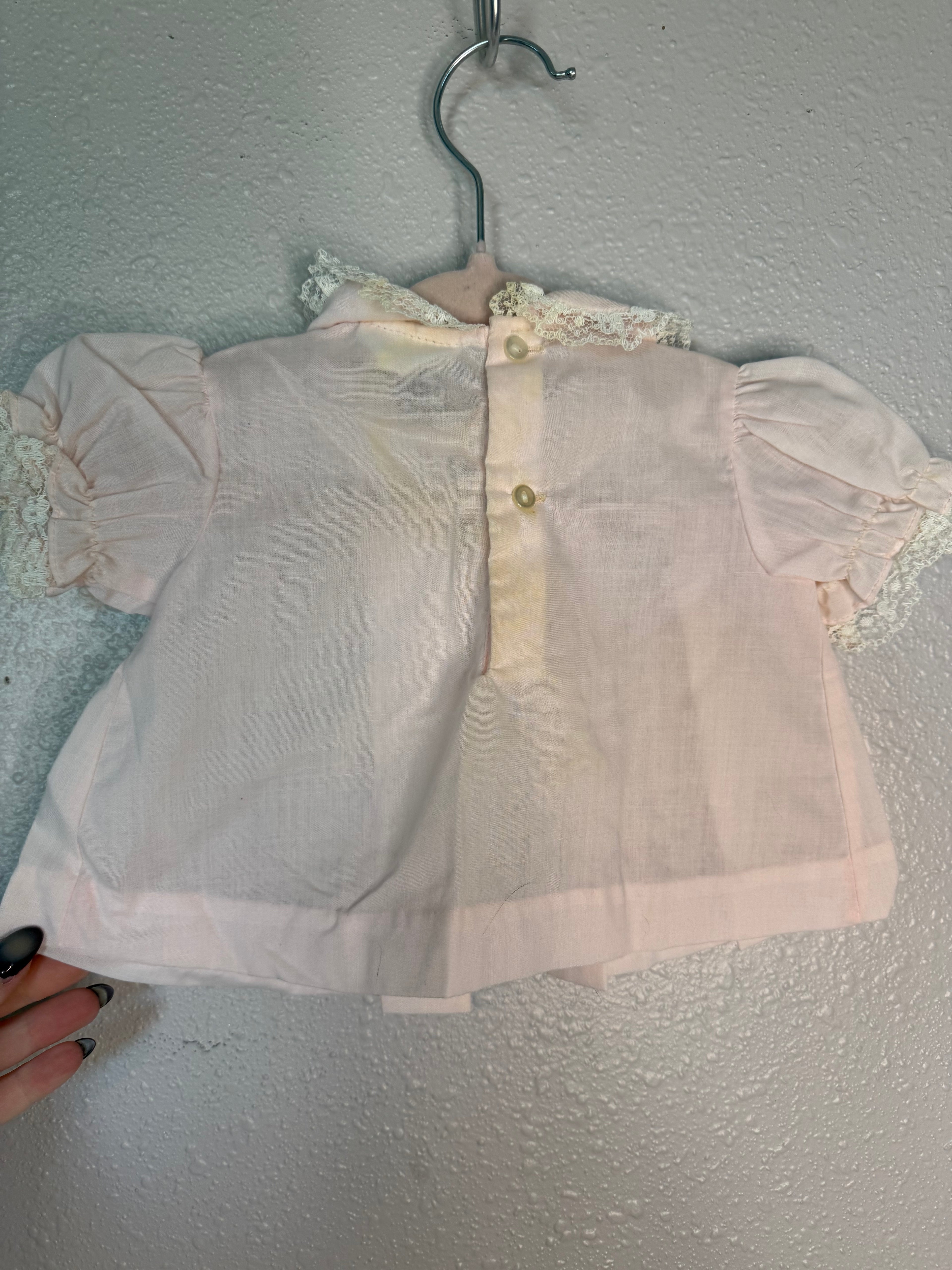 Vintage Pink Dress with Bunny Embroidery