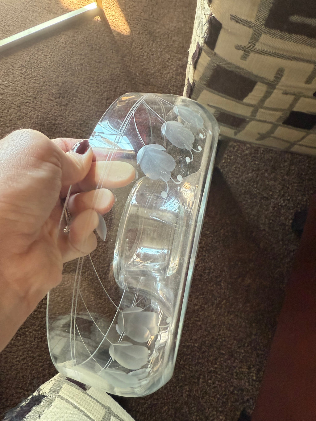 Antique Etched Glass Chips & Dip Platter