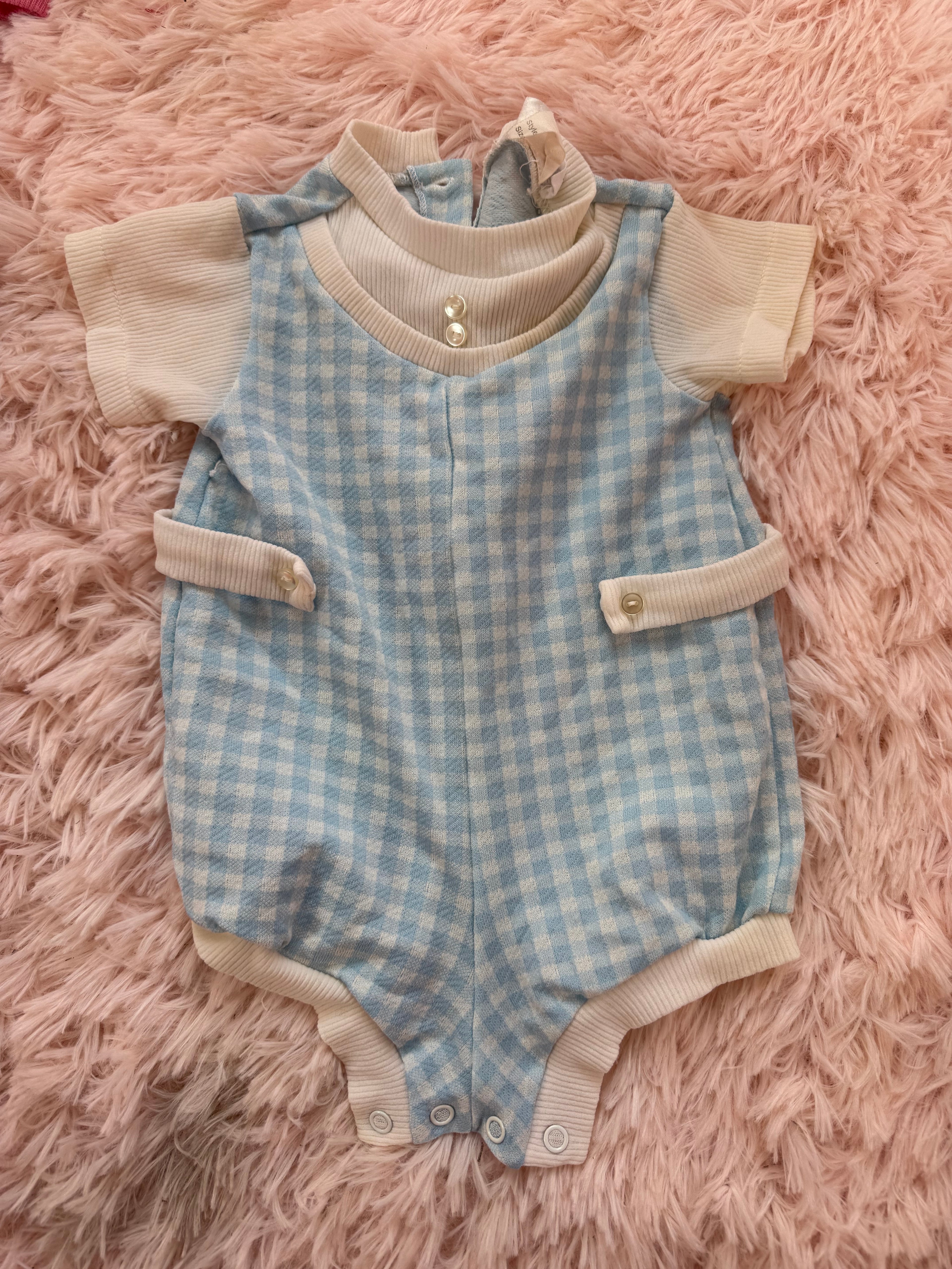 Vintage Blue Gingham Romper