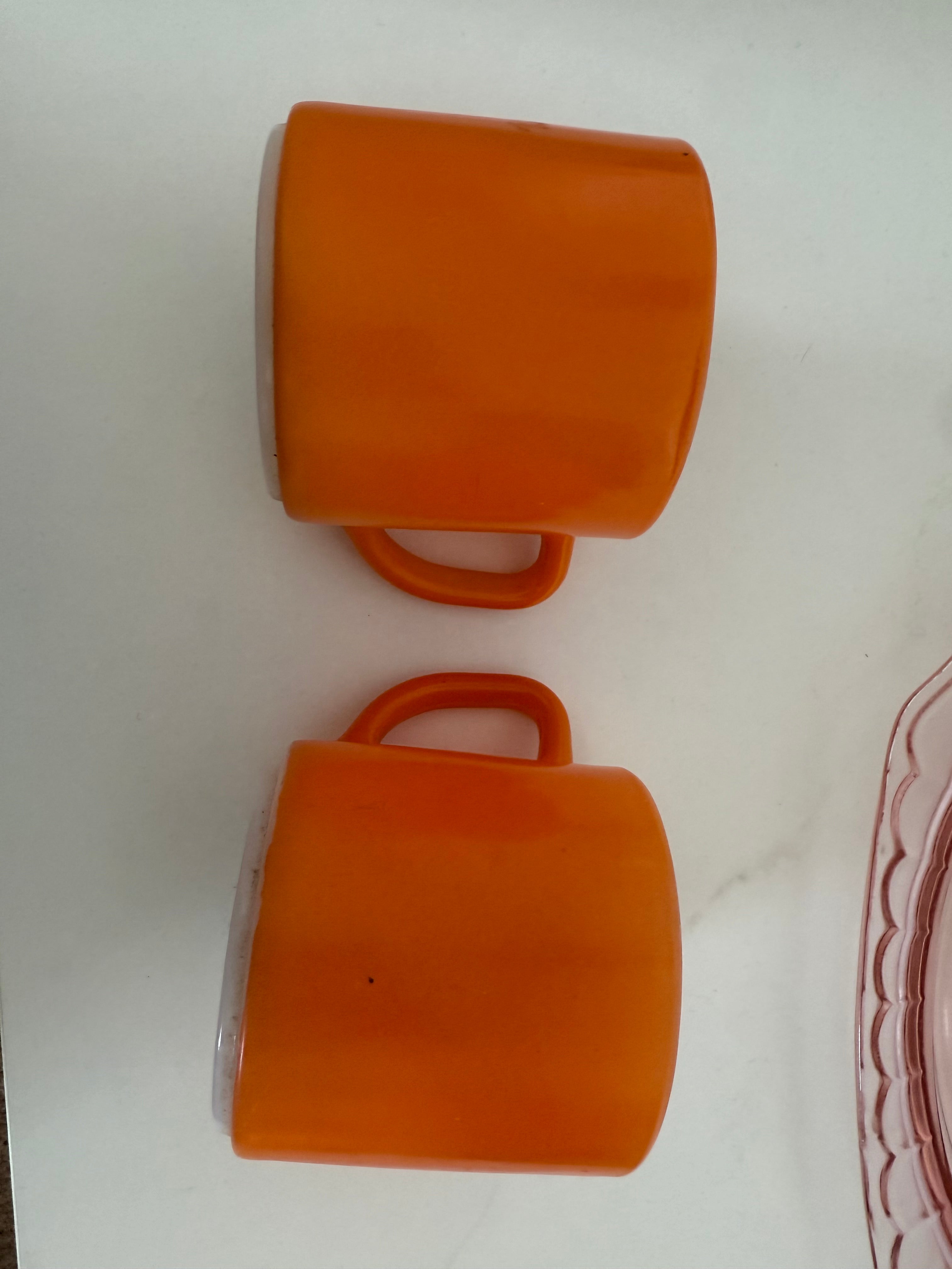 1970’s Tangerine Milk-Glass Mug Pair